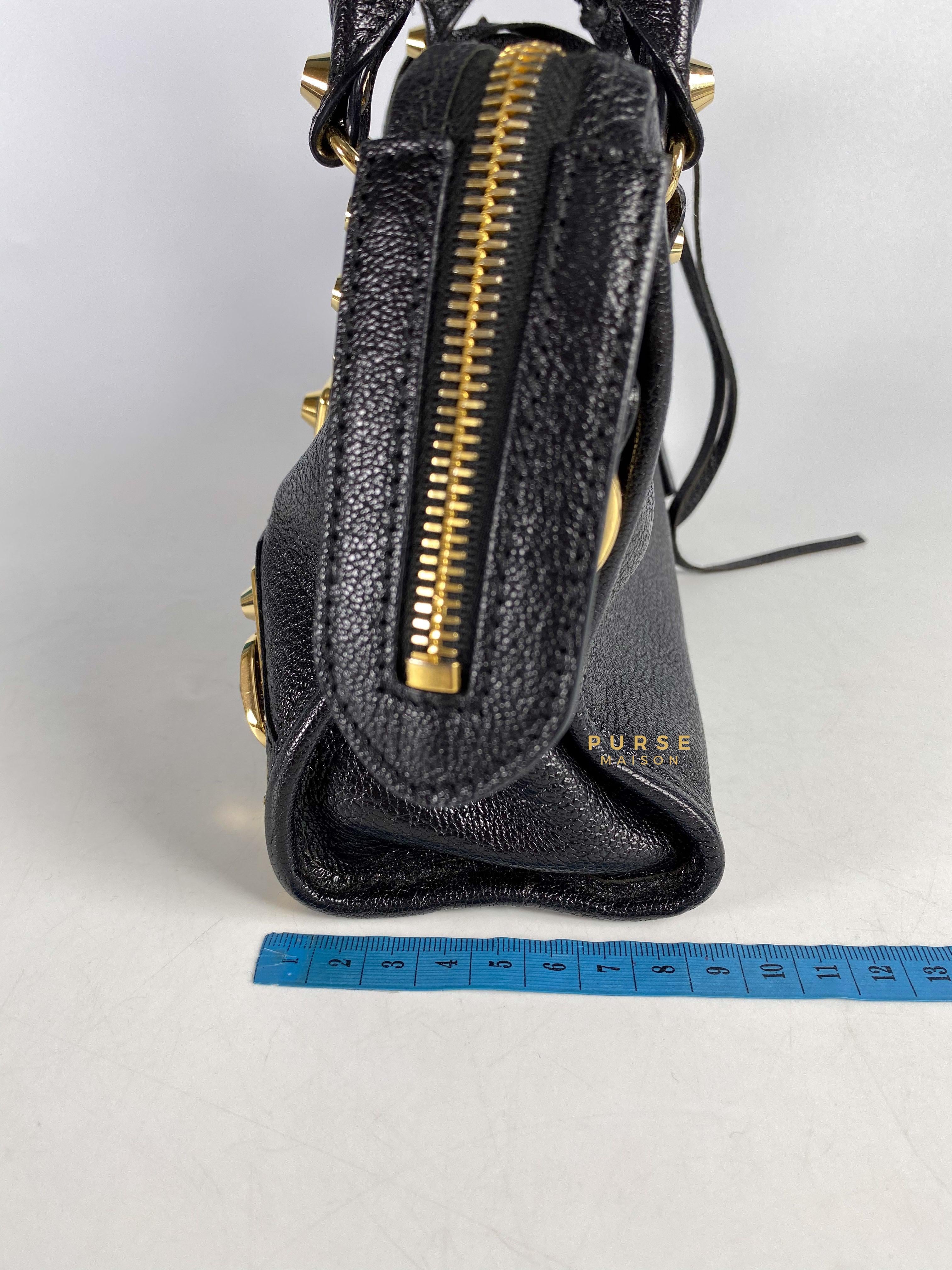 Balenciaga City Metallic Edge Mini Black Goatskin and Gold Hardware | Purse Maison Luxury Bags Shop