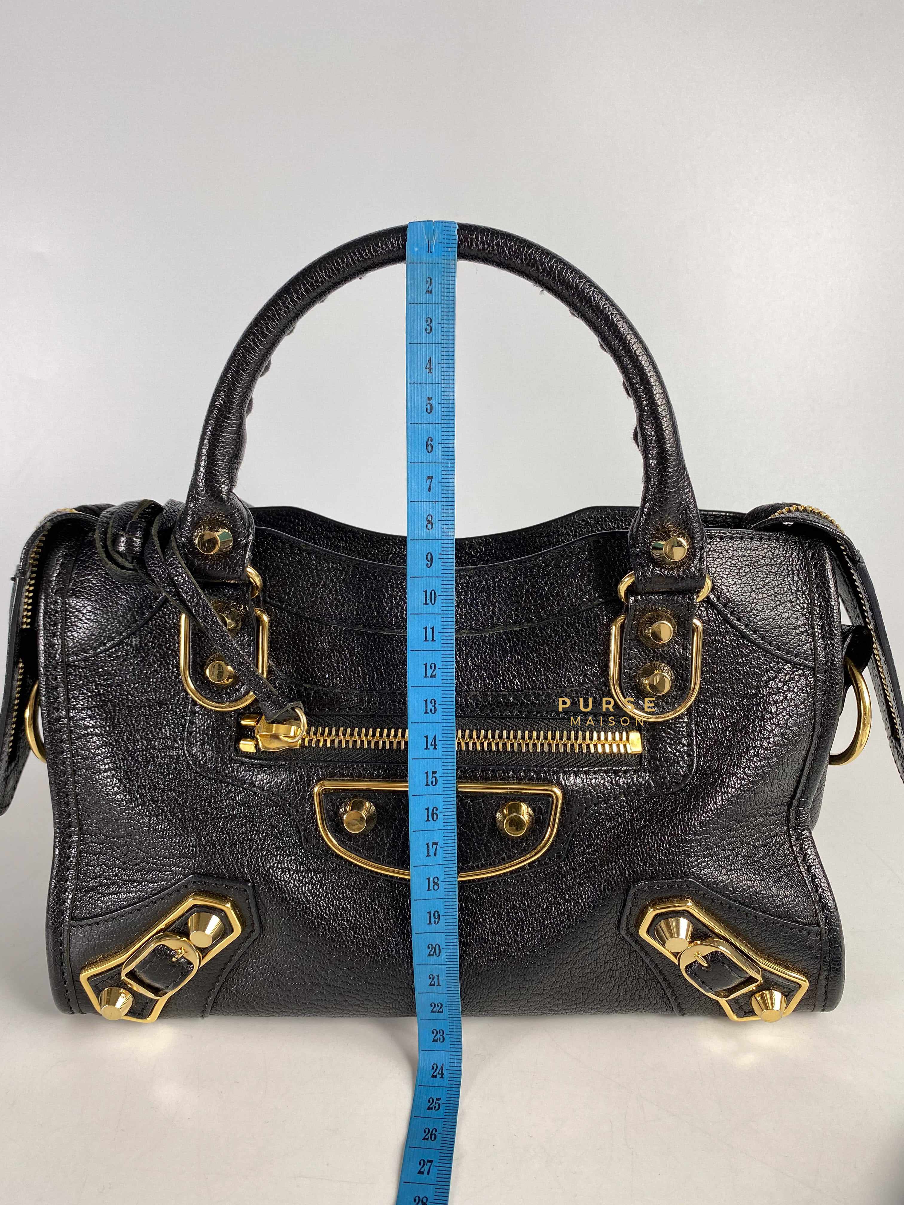 Balenciaga City Metallic Edge Mini Black Goatskin and Gold Hardware | Purse Maison Luxury Bags Shop