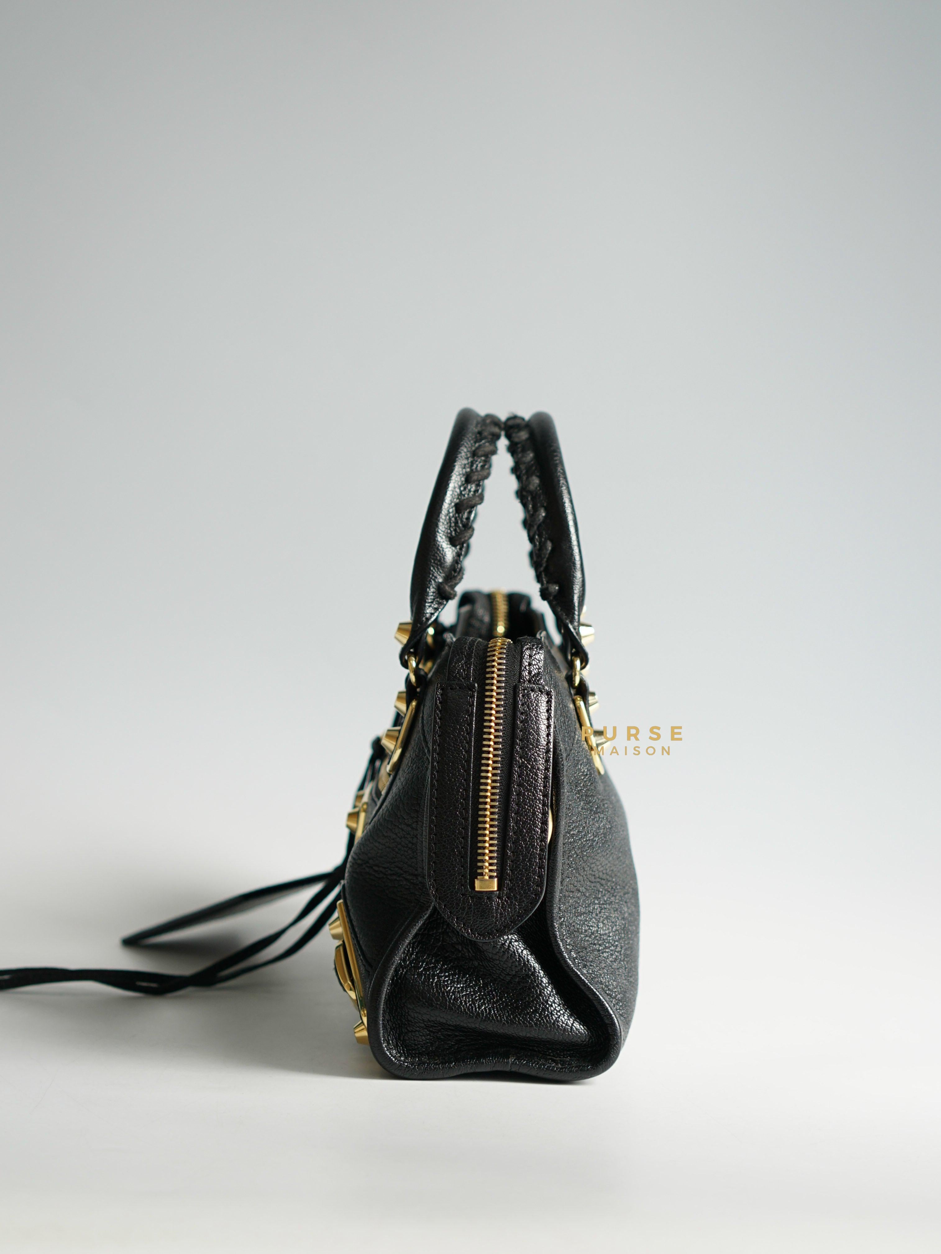 Balenciaga City Metallic Edge Mini Black Goatskin and Gold Hardware | Purse Maison Luxury Bags Shop