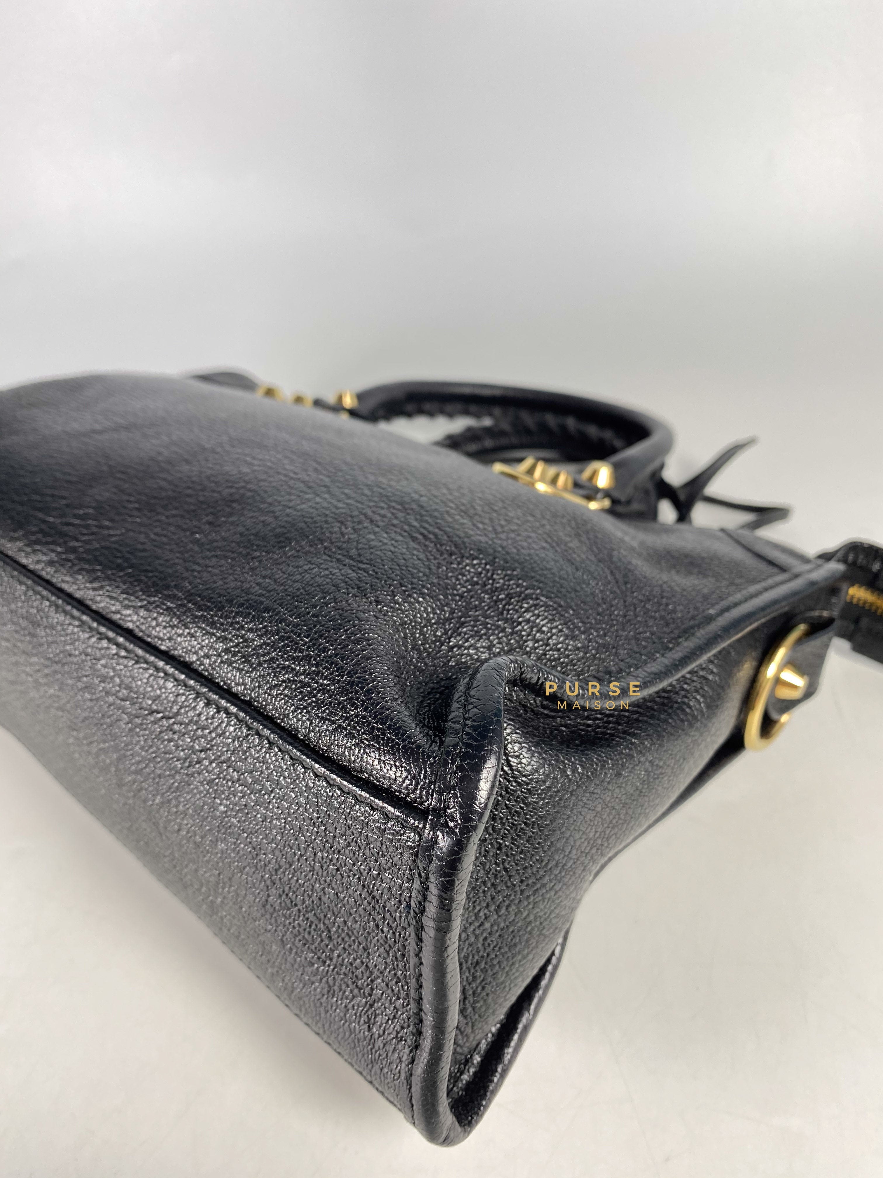 Balenciaga City Metallic Edge Small Black Leather and Gold Hardware | Purse Maison Luxury Bags Shop