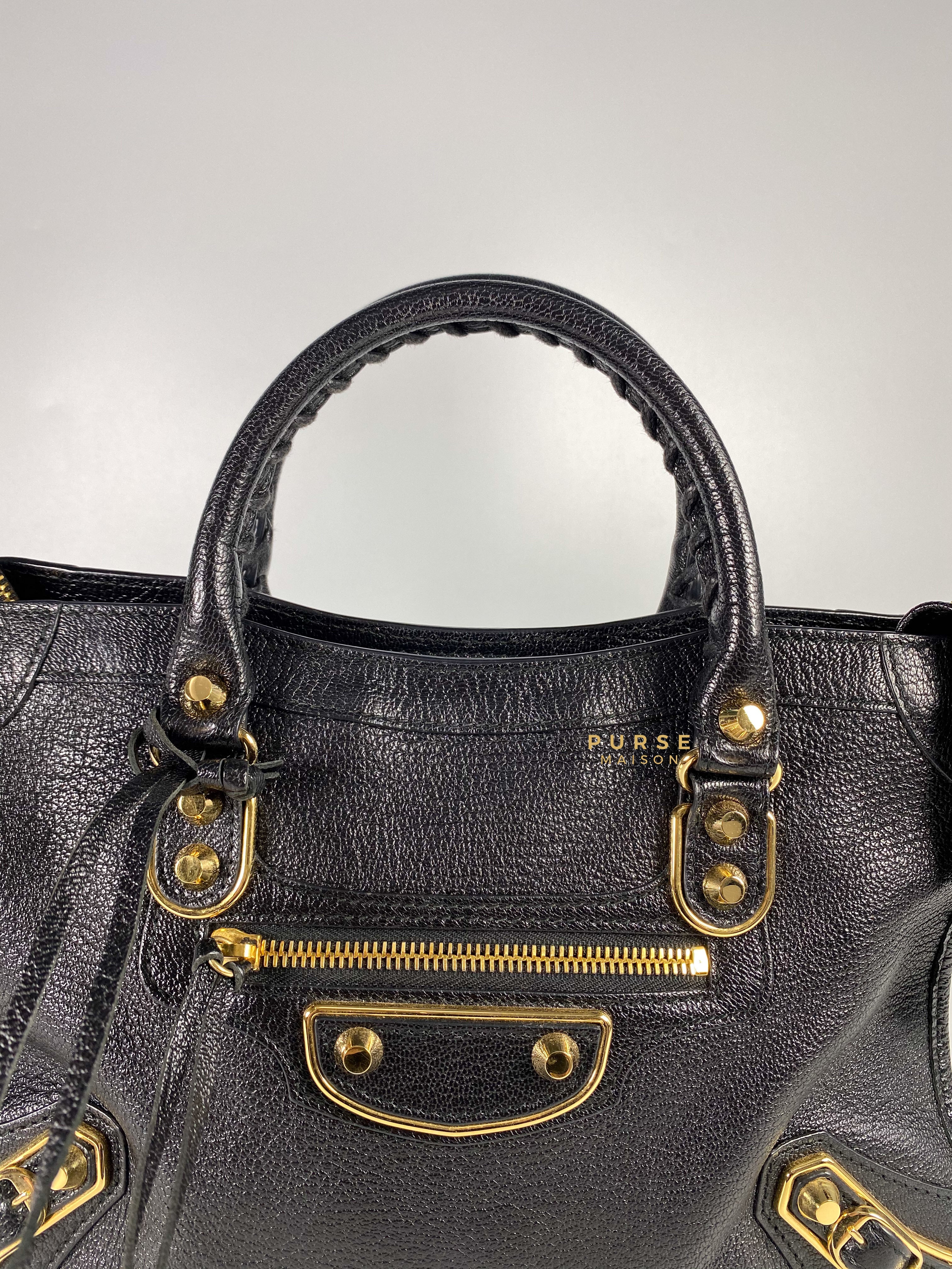 Balenciaga City Metallic Edge Small Black Leather and Gold Hardware | Purse Maison Luxury Bags Shop