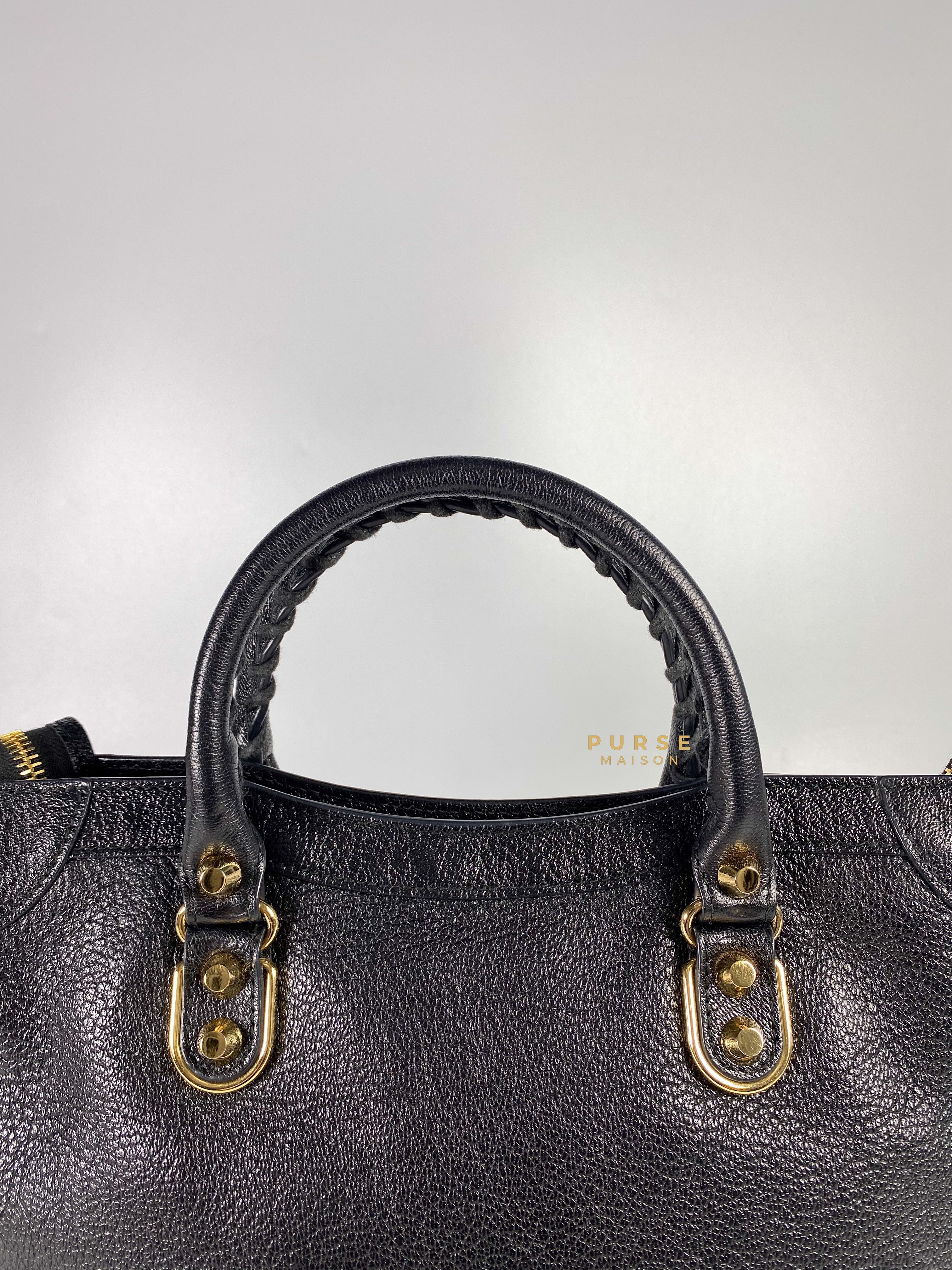 Balenciaga City Metallic Edge Small Black Leather and Gold Hardware | Purse Maison Luxury Bags Shop