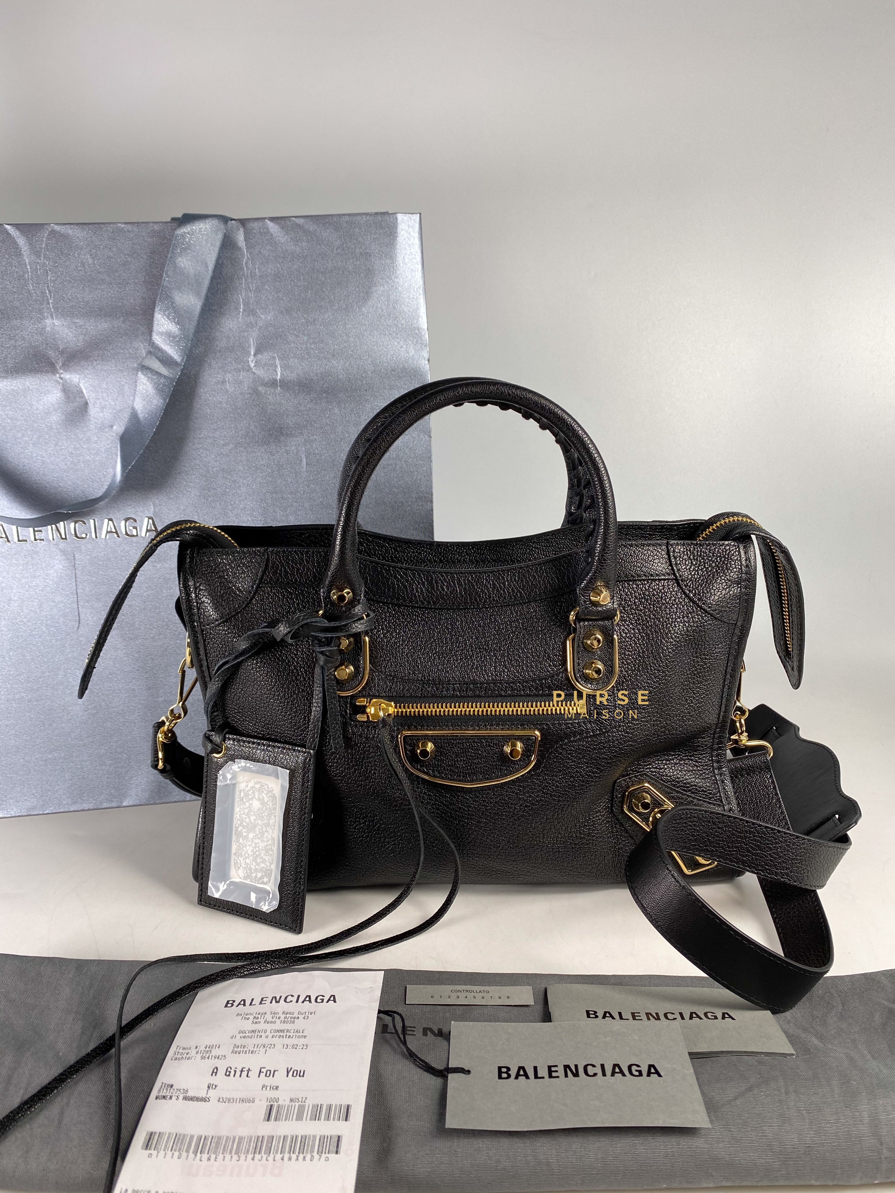 Balenciaga City Metallic Edge Small Black Leather and Gold