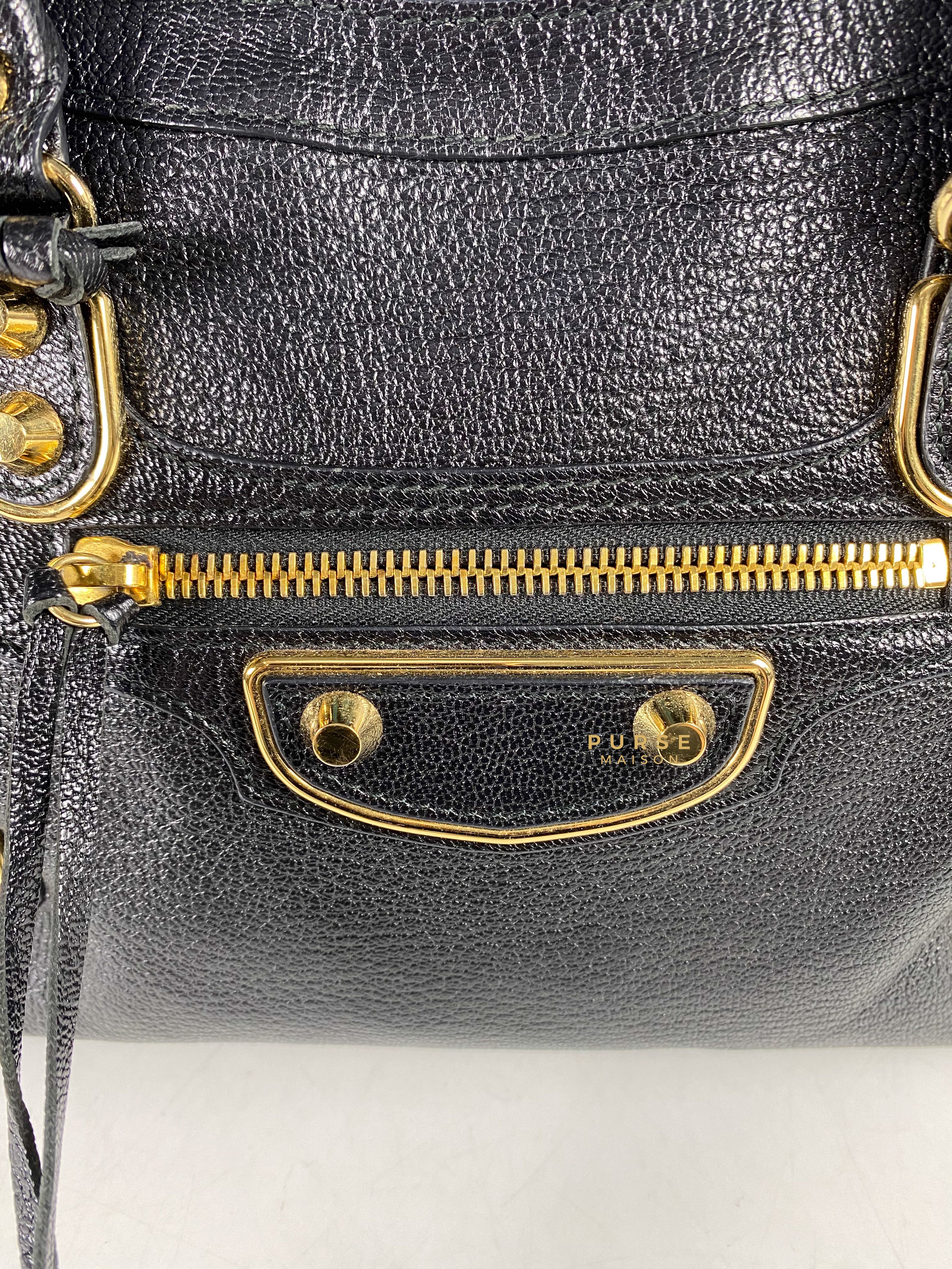 Balenciaga City Metallic Edge Small Black Leather and Gold Hardware | Purse Maison Luxury Bags Shop