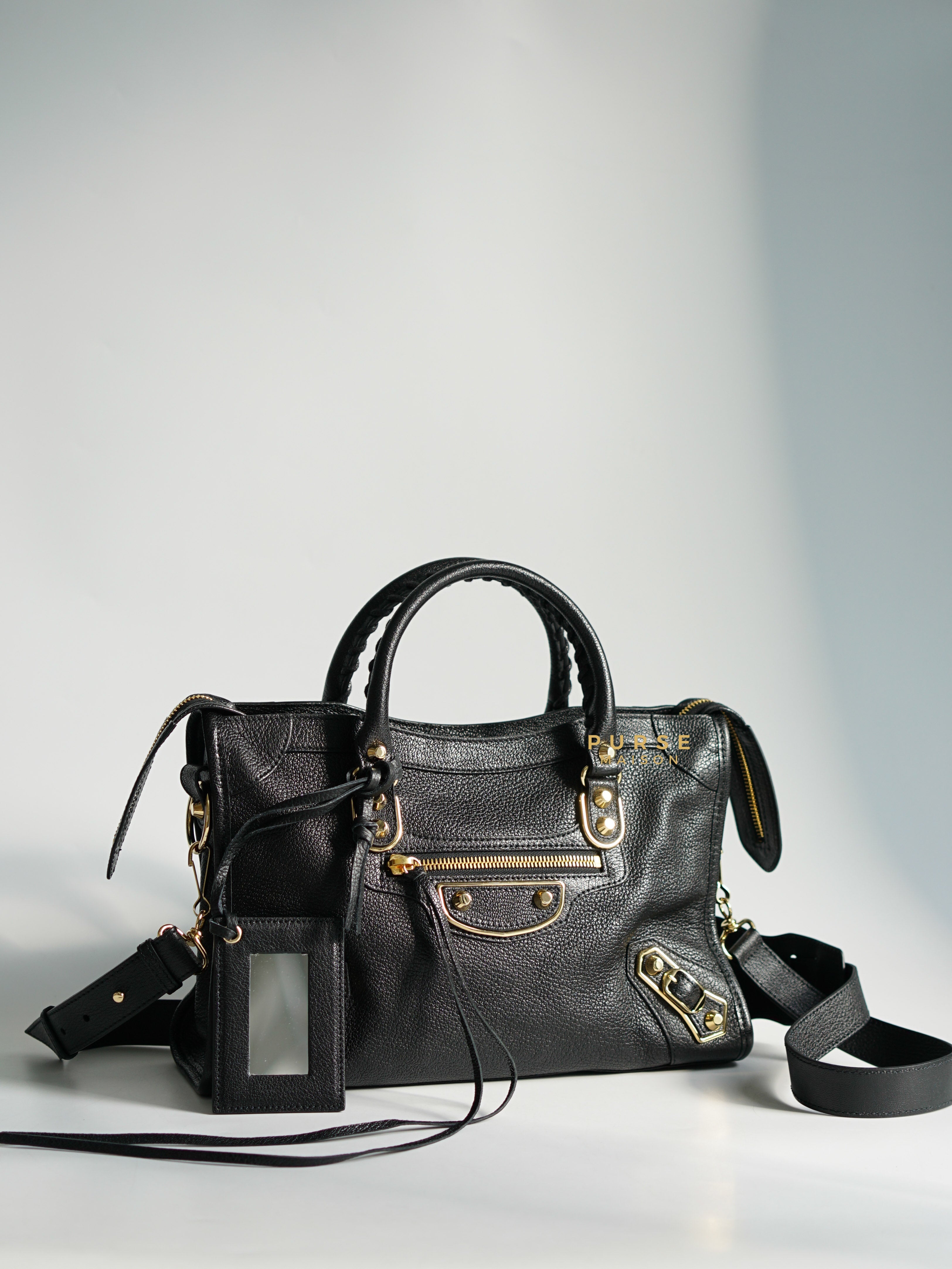 Balenciaga City Metallic Edge Small Black Leather and Gold