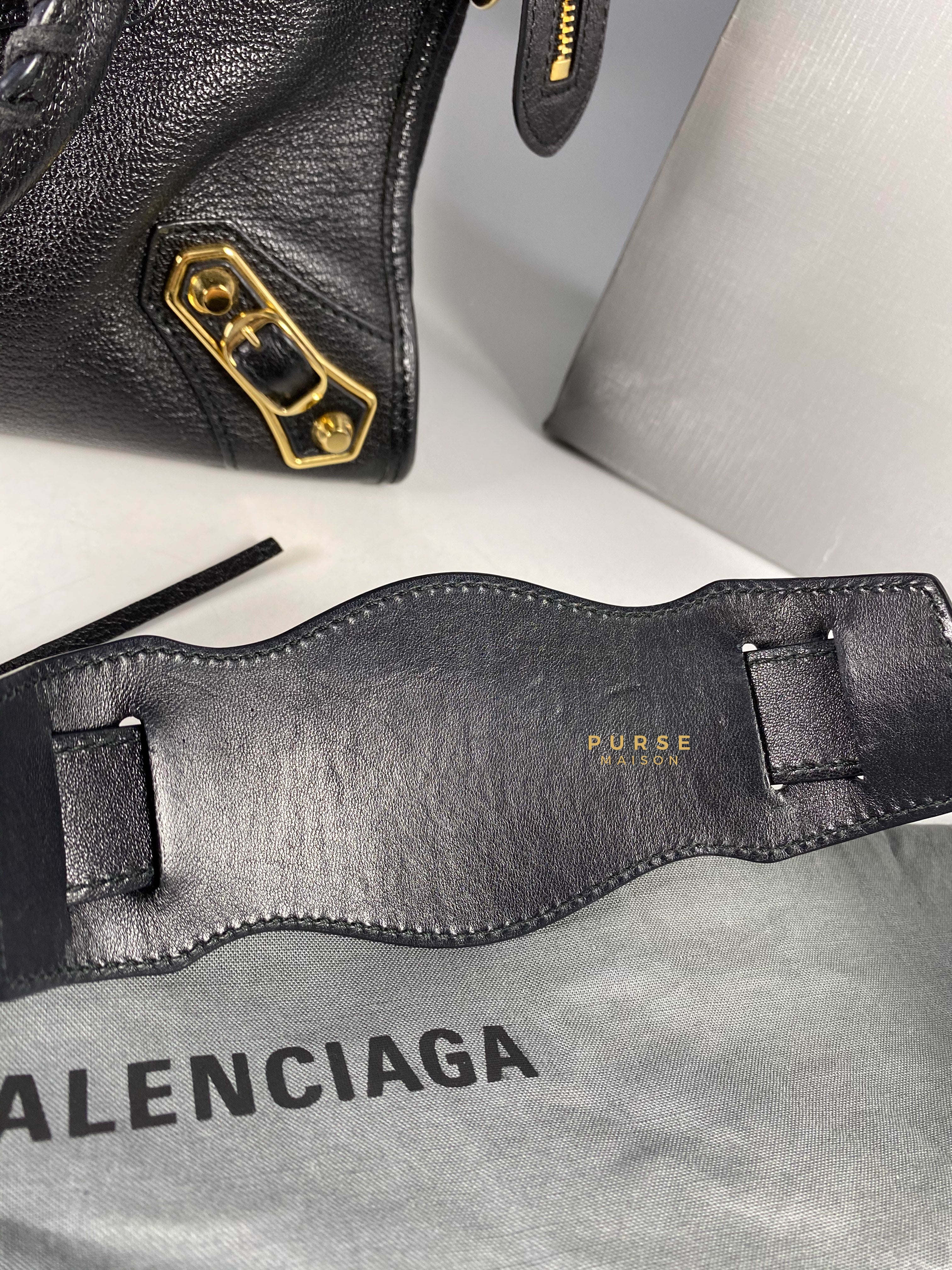 Balenciaga City Metallic Edge Small Black Leather and Gold Hardware | Purse Maison Luxury Bags Shop