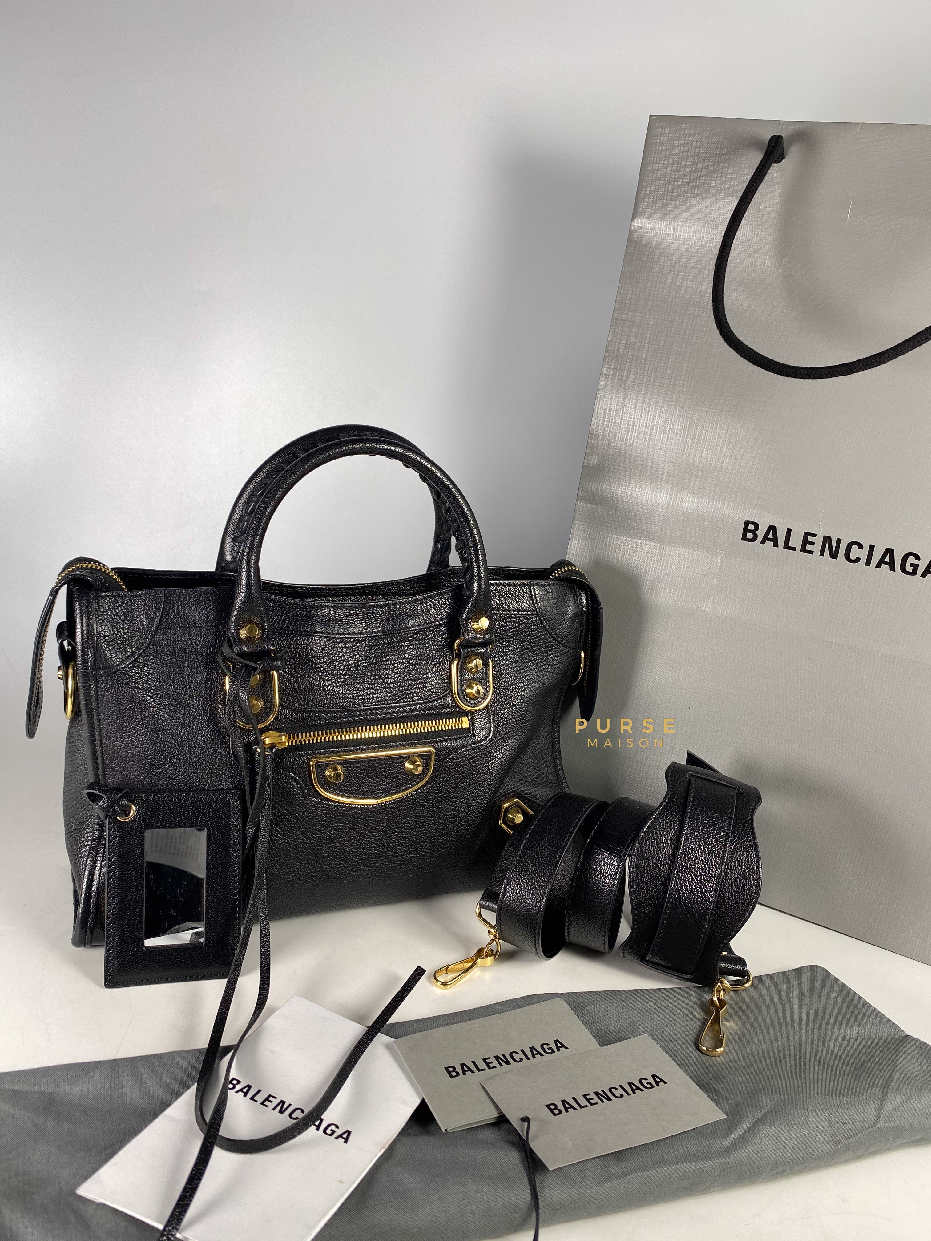 Balenciaga City Metallic Edge Small Black Leather and Gold Hardware | Purse Maison Luxury Bags Shop