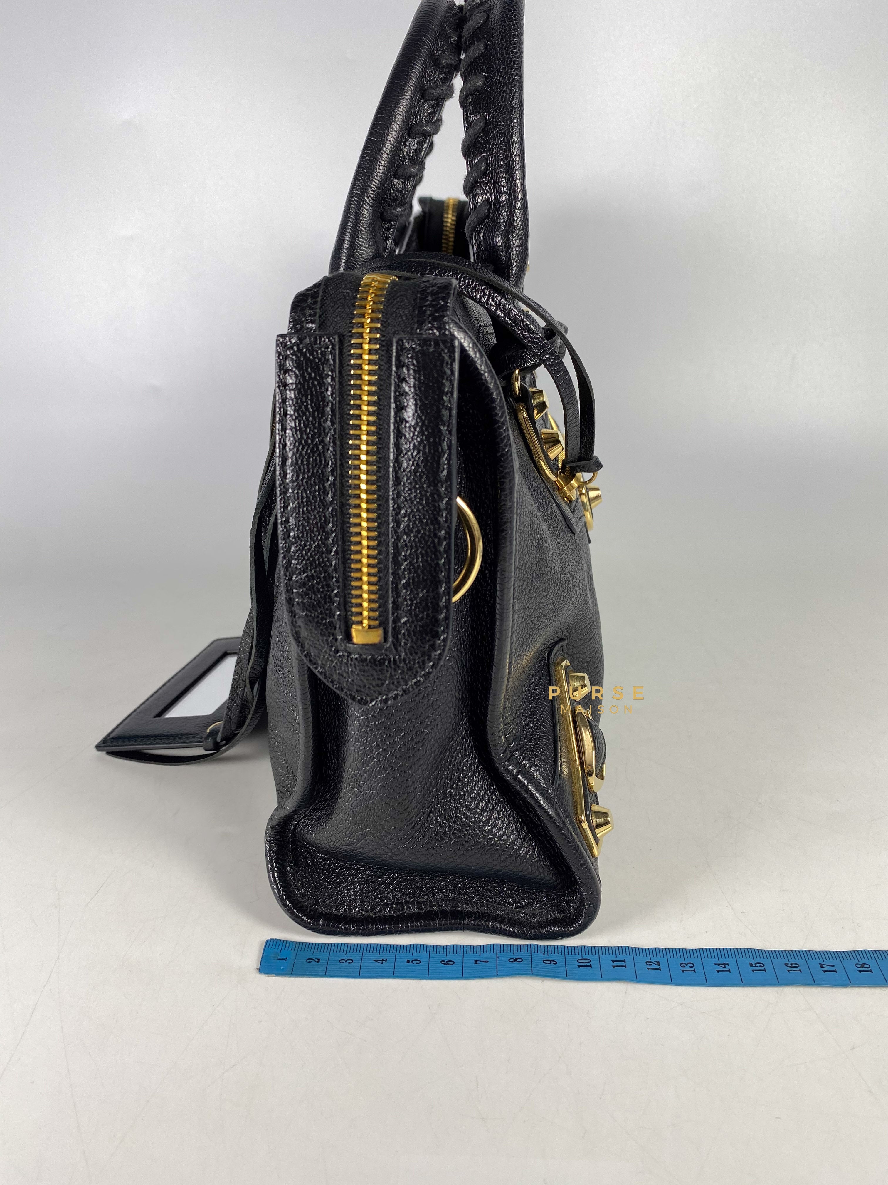 Balenciaga City Metallic Edge Small Black Leather and Gold Hardware | Purse Maison Luxury Bags Shop