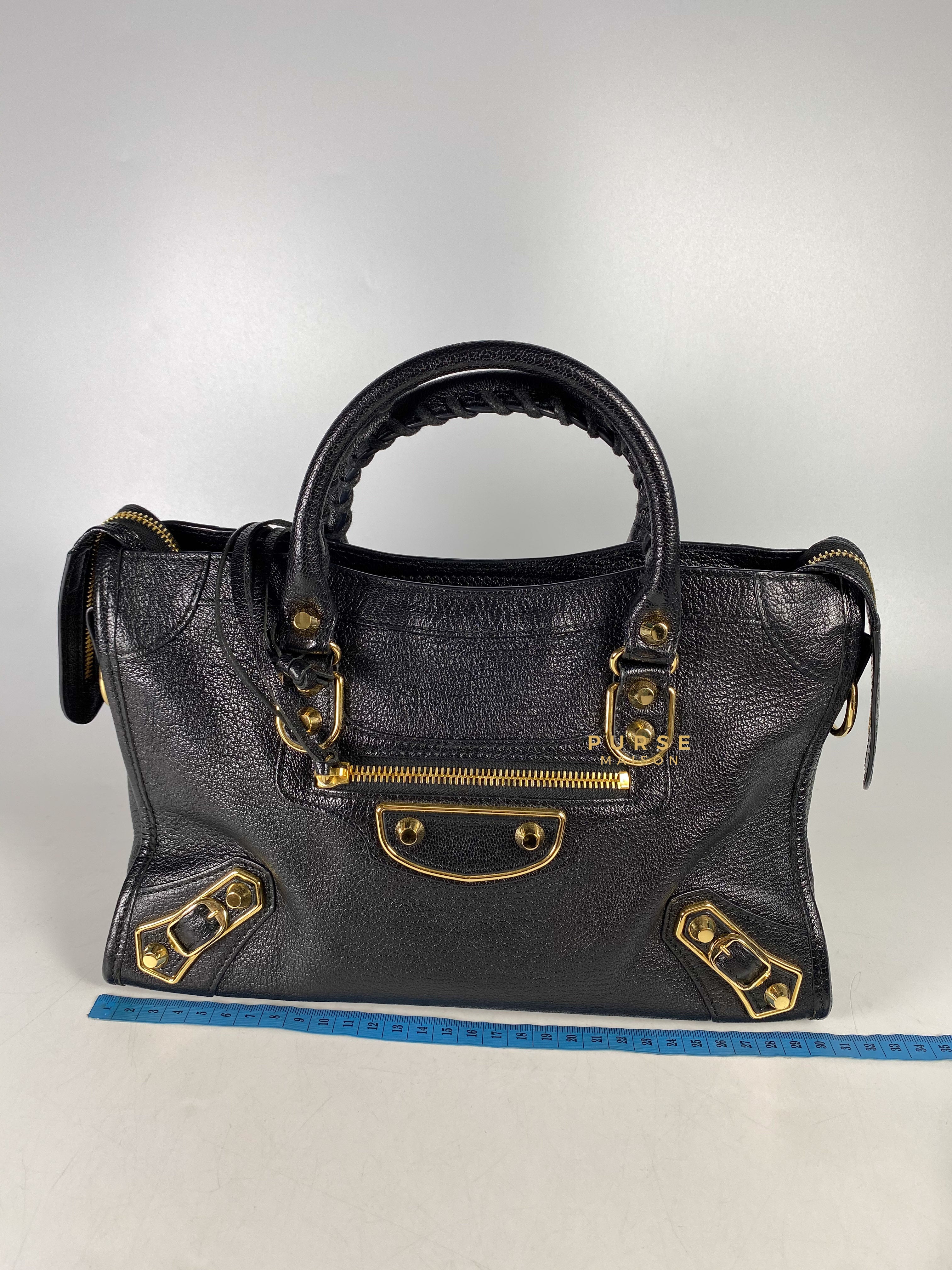 Balenciaga City Metallic Edge Small Black Leather and Gold Hardware | Purse Maison Luxury Bags Shop