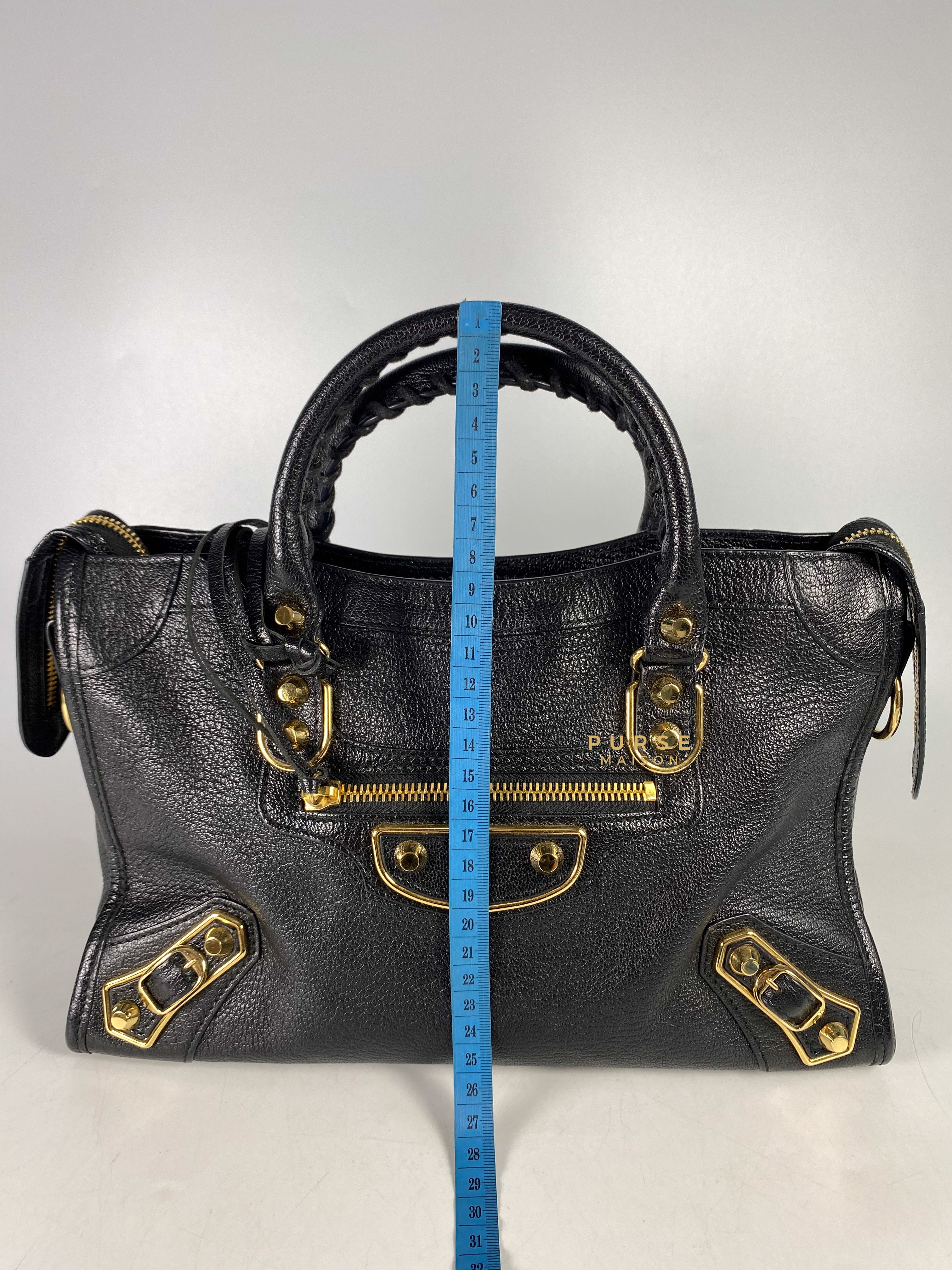 Balenciaga City Metallic Edge Small Black Leather and Gold Hardware | Purse Maison Luxury Bags Shop