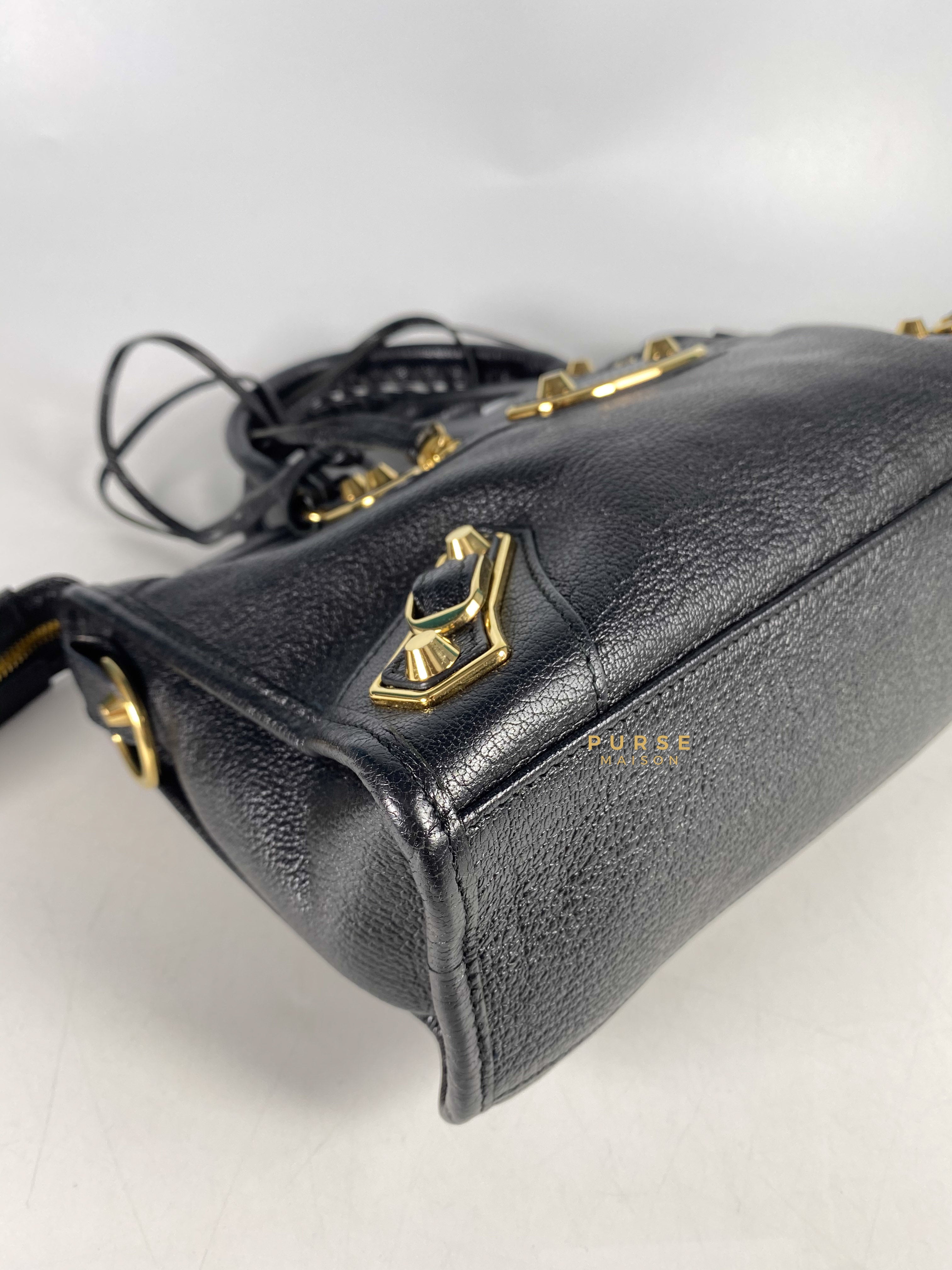 Balenciaga City Metallic Edge Small Black Leather and Gold Hardware | Purse Maison Luxury Bags Shop