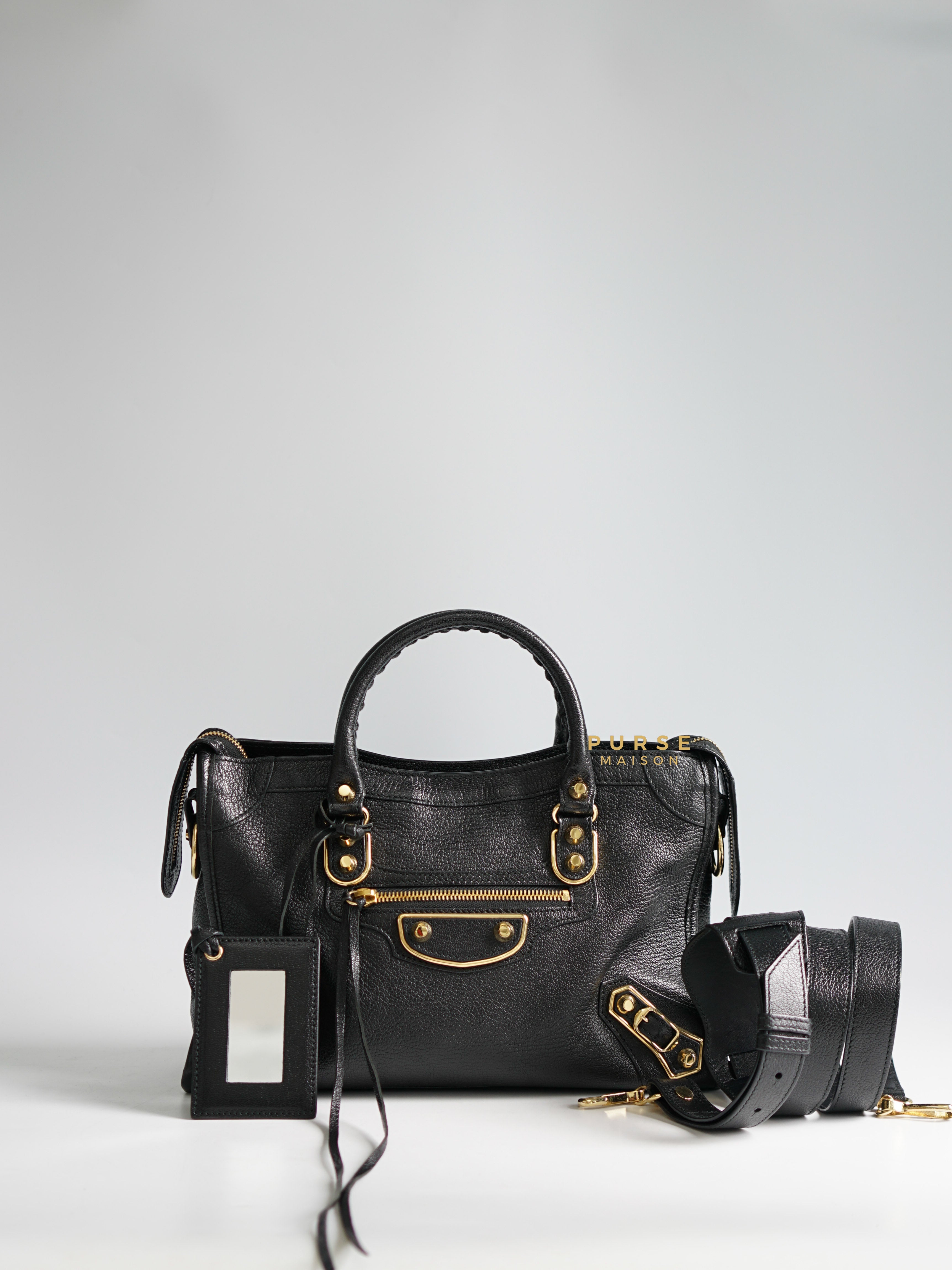 Balenciaga City Metallic Edge Small Black Leather and Gold Hardware | Purse Maison Luxury Bags Shop