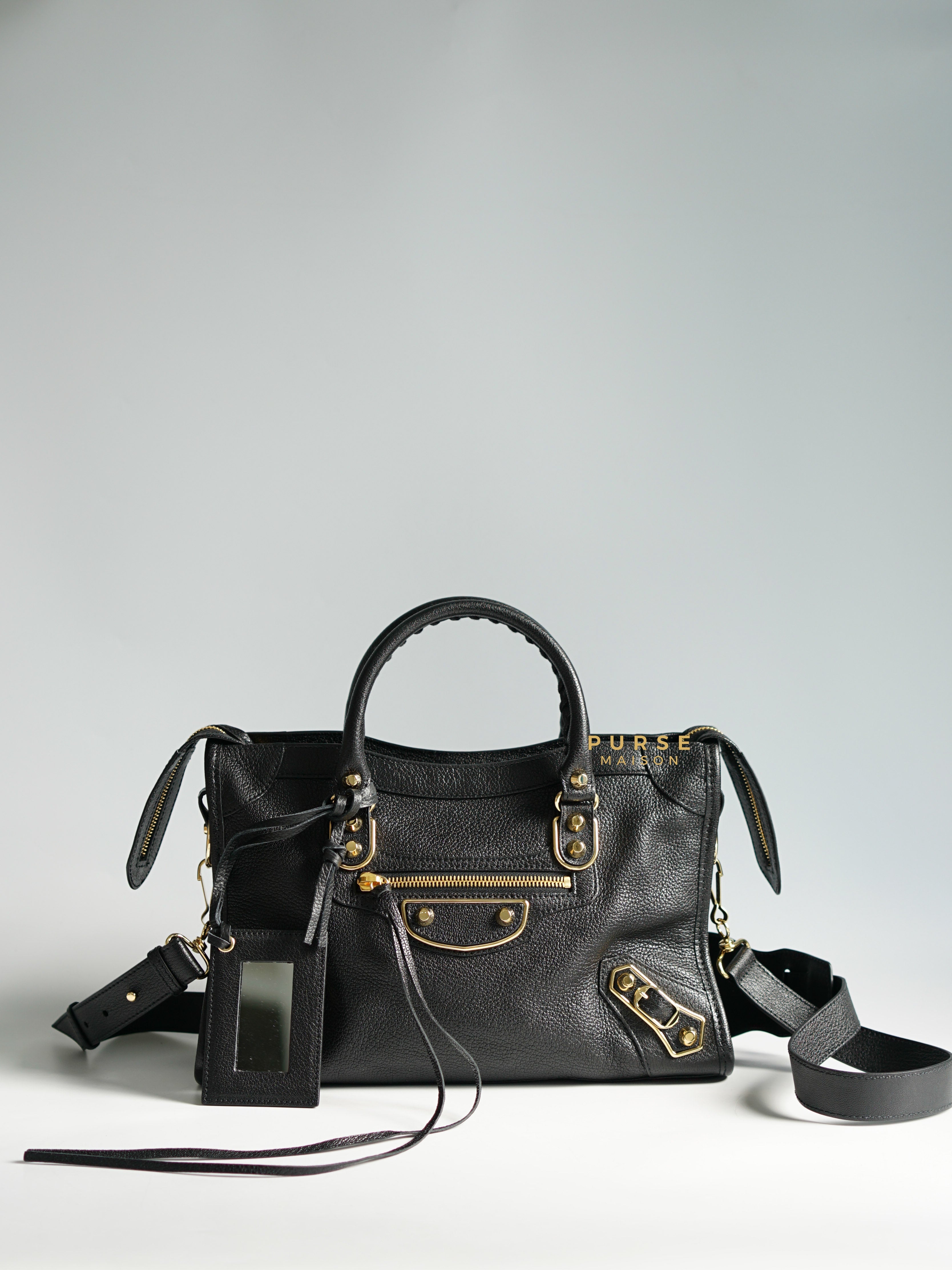 Balenciaga City Metallic Edge Small Black Leather and Gold Hardware | Purse Maison Luxury Bags Shop