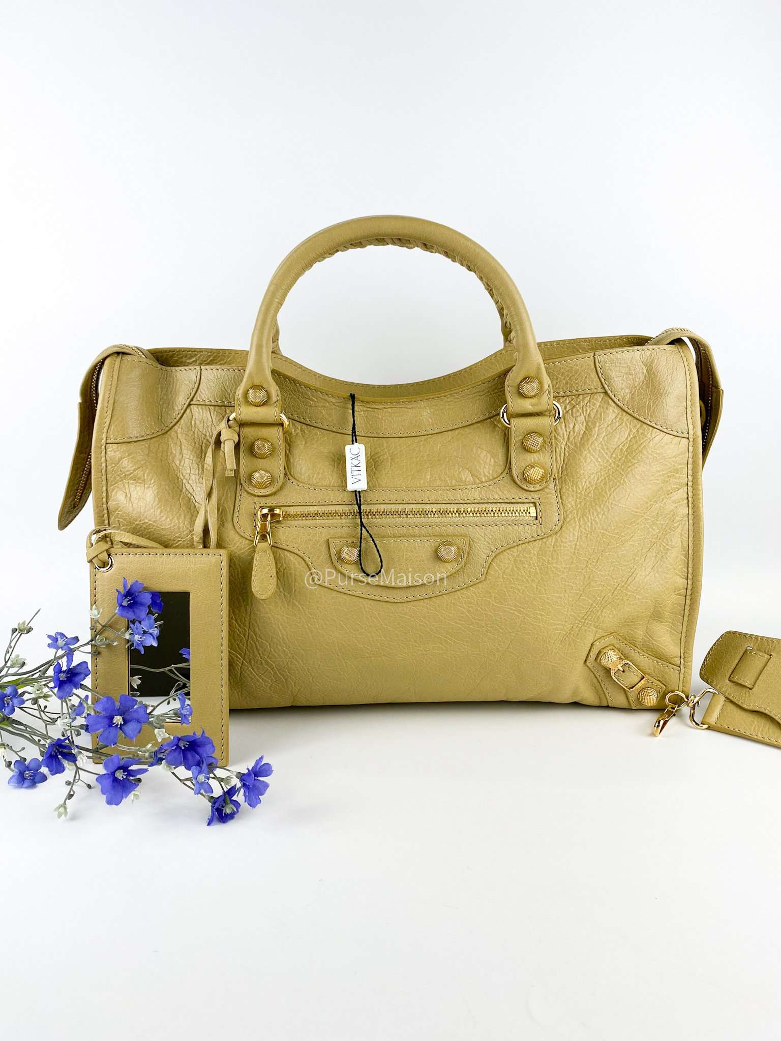 Balenciaga Classic City Beige Lambskin Leather Gold Hardware