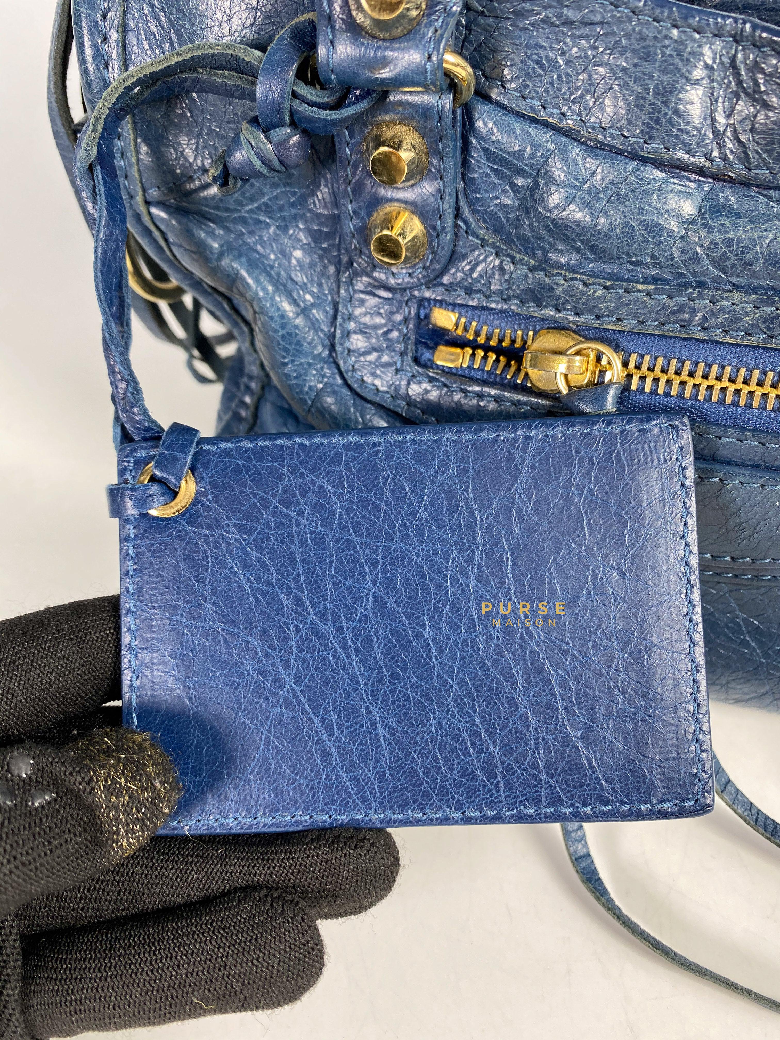Balenciaga Edge Mini City Blue and Gold Hardware | Purse Maison Luxury Bags Shop