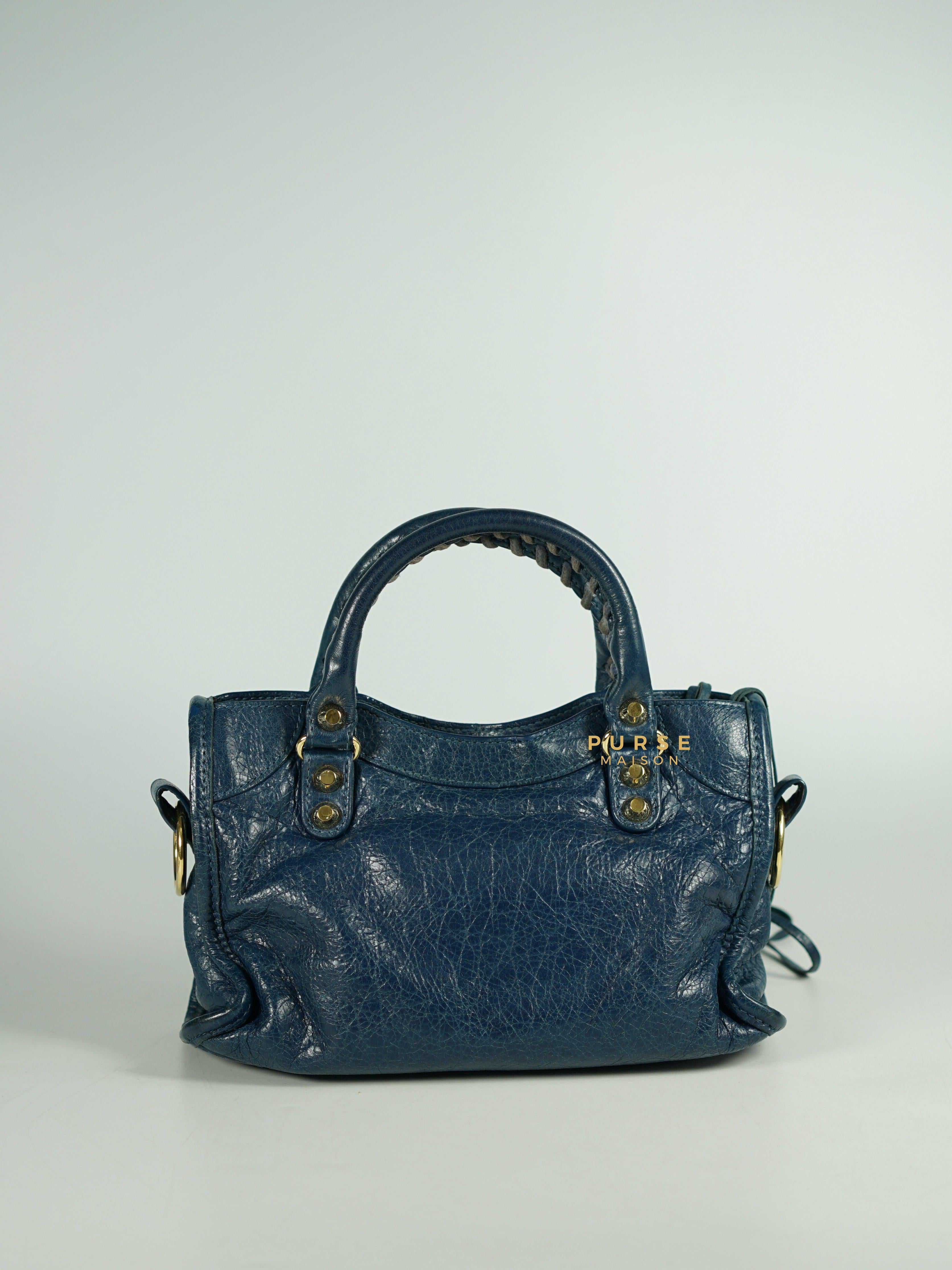 Balenciaga Edge Mini City Blue and Gold Hardware Purse