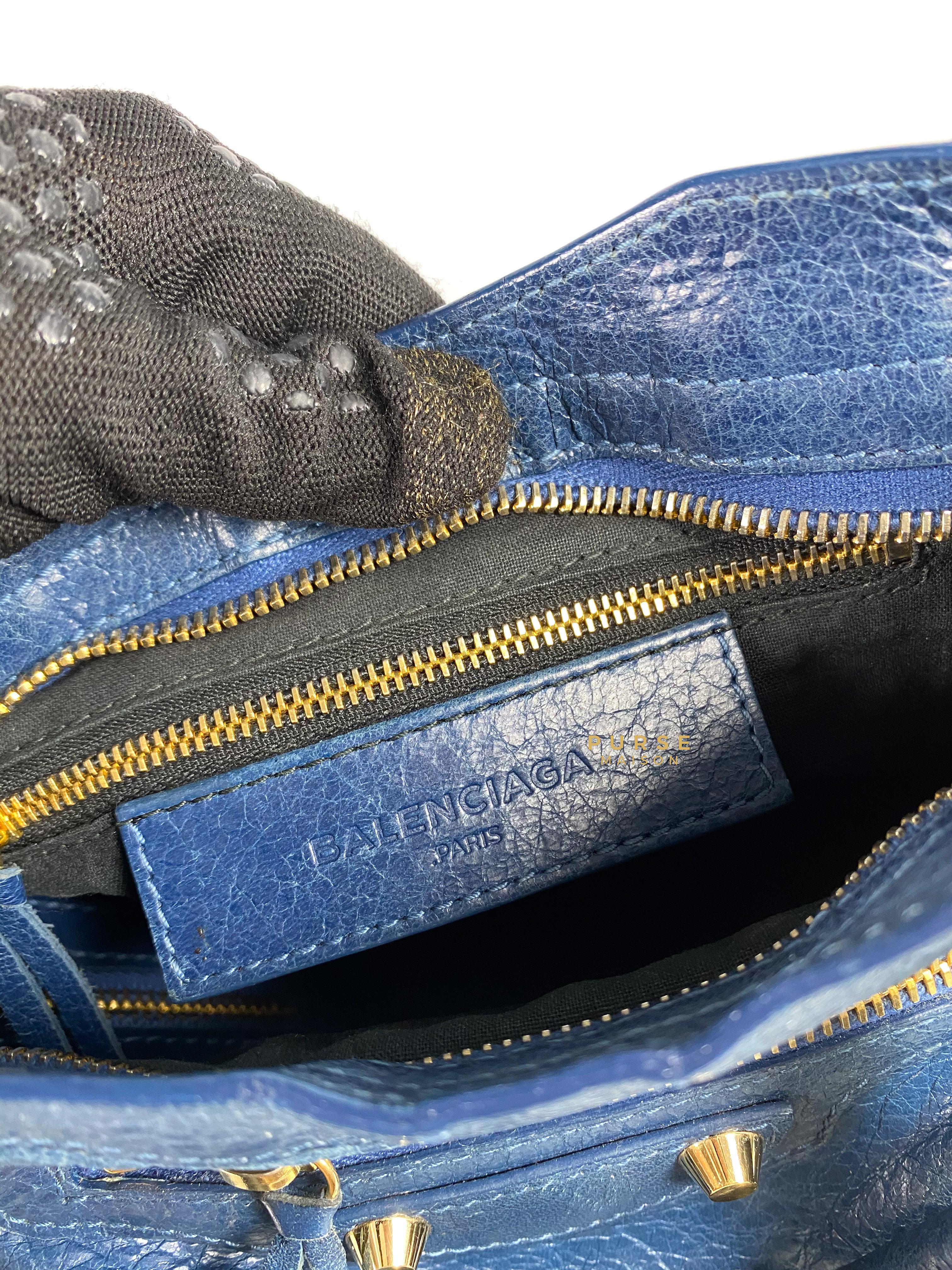 Balenciaga Edge Mini City Blue and Gold Hardware | Purse Maison Luxury Bags Shop