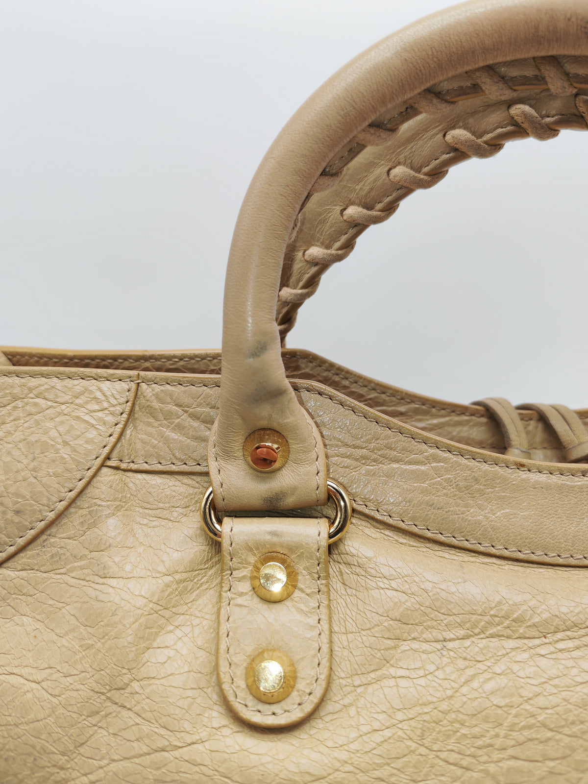 Balenciaga Giant 12 City Bag in Beige Distressed Lambskin Leather and Gold Hardware | Purse Maison Luxury Bags Shop