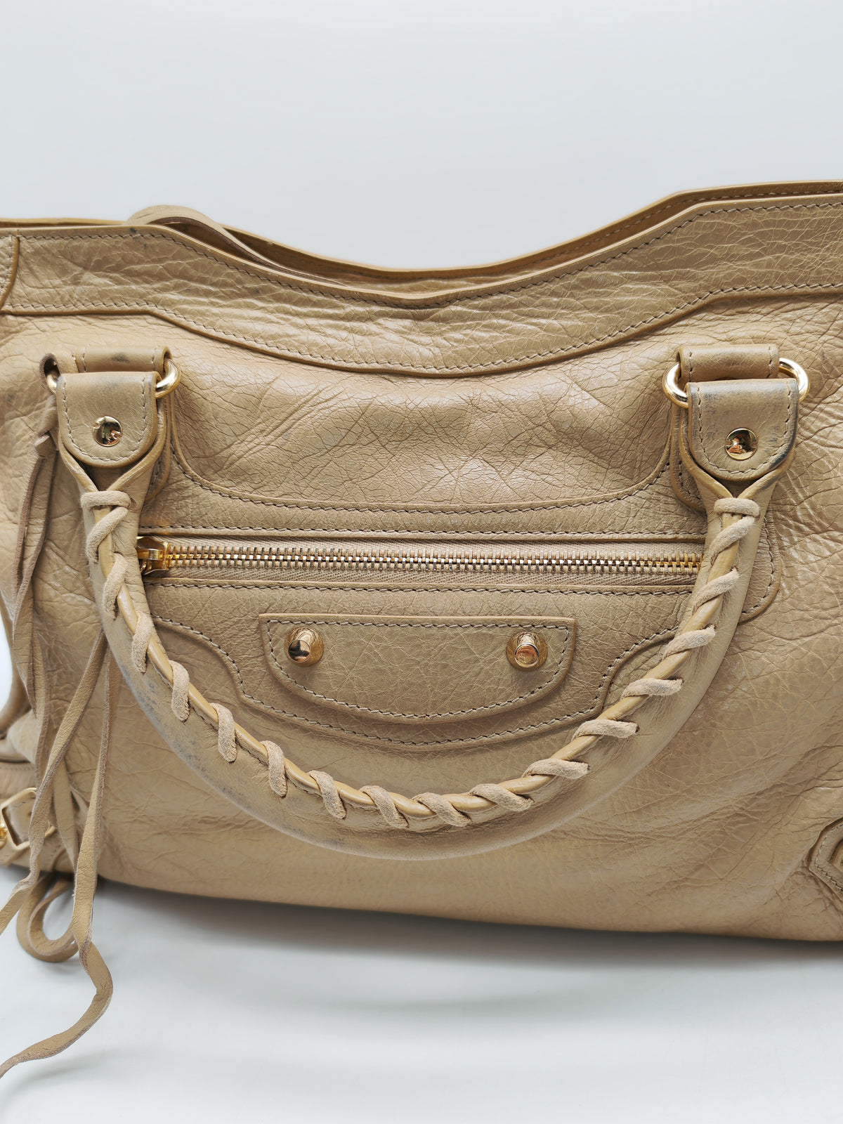 Balenciaga Giant 12 City Bag in Beige Distressed Lambskin Leather and Gold Hardware | Purse Maison Luxury Bags Shop