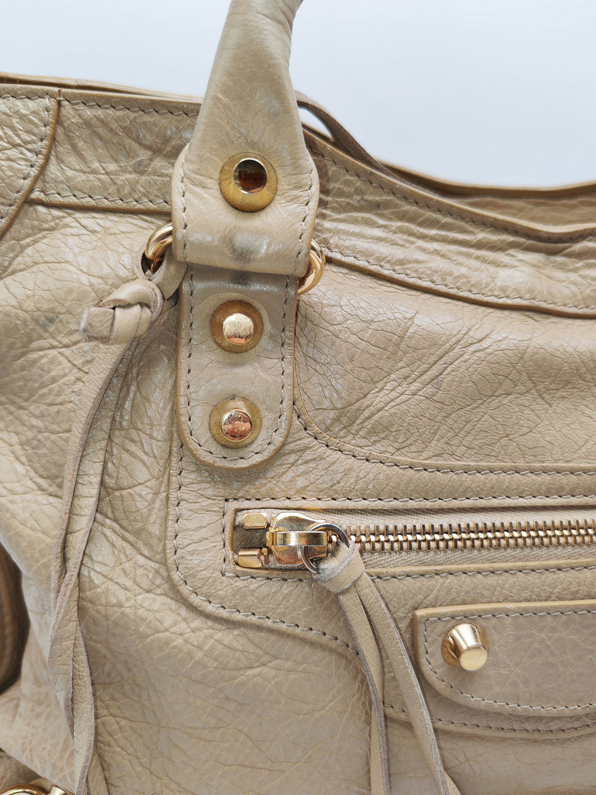 Balenciaga Giant 12 City Bag in Beige Distressed Lambskin Leather and Gold Hardware | Purse Maison Luxury Bags Shop