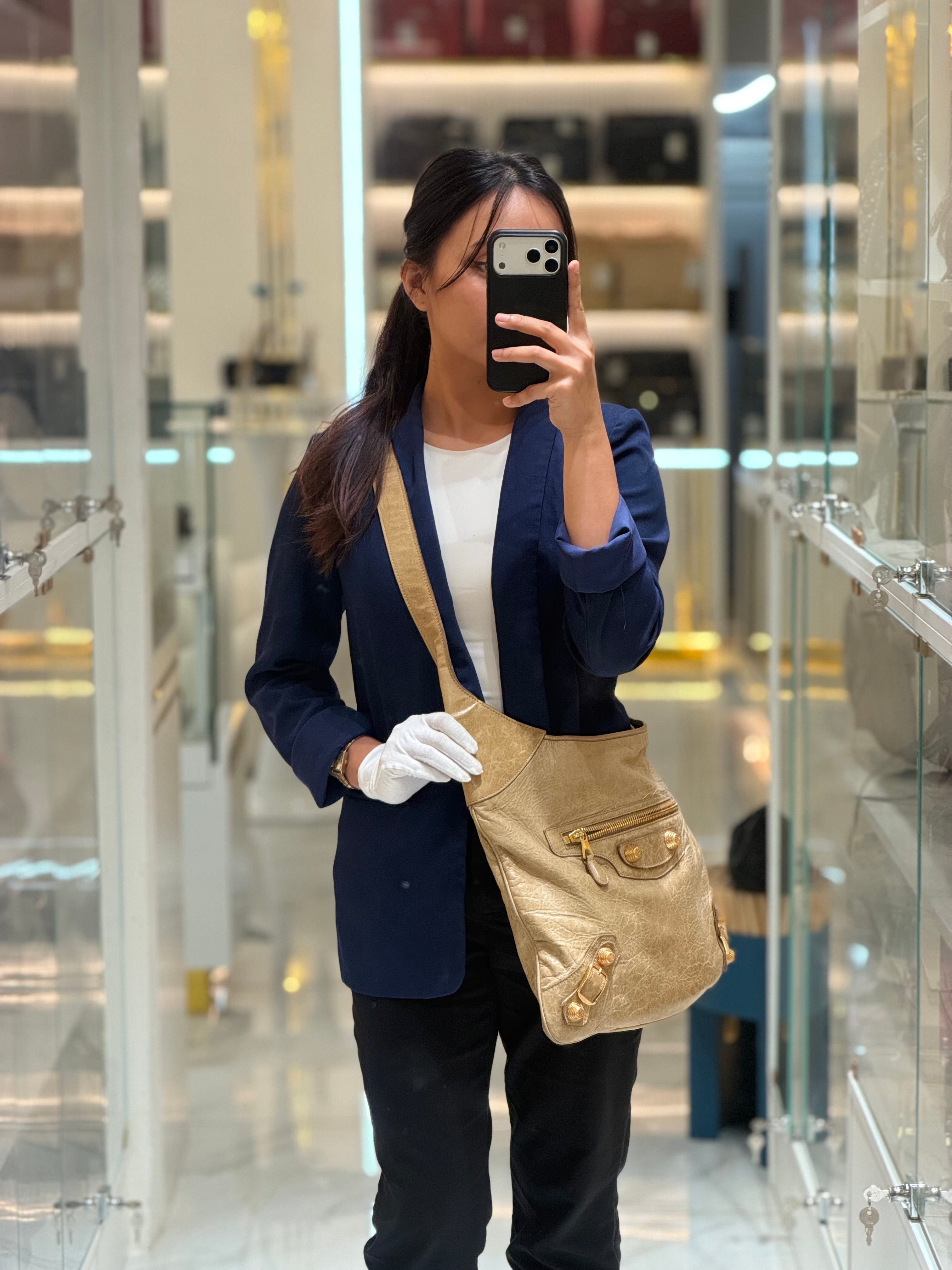 Balenciaga Giant 21 Part Time Bag in Beige Distressed Lambskin Leather Gold Hardware | Purse Maison Luxury Bags Shop