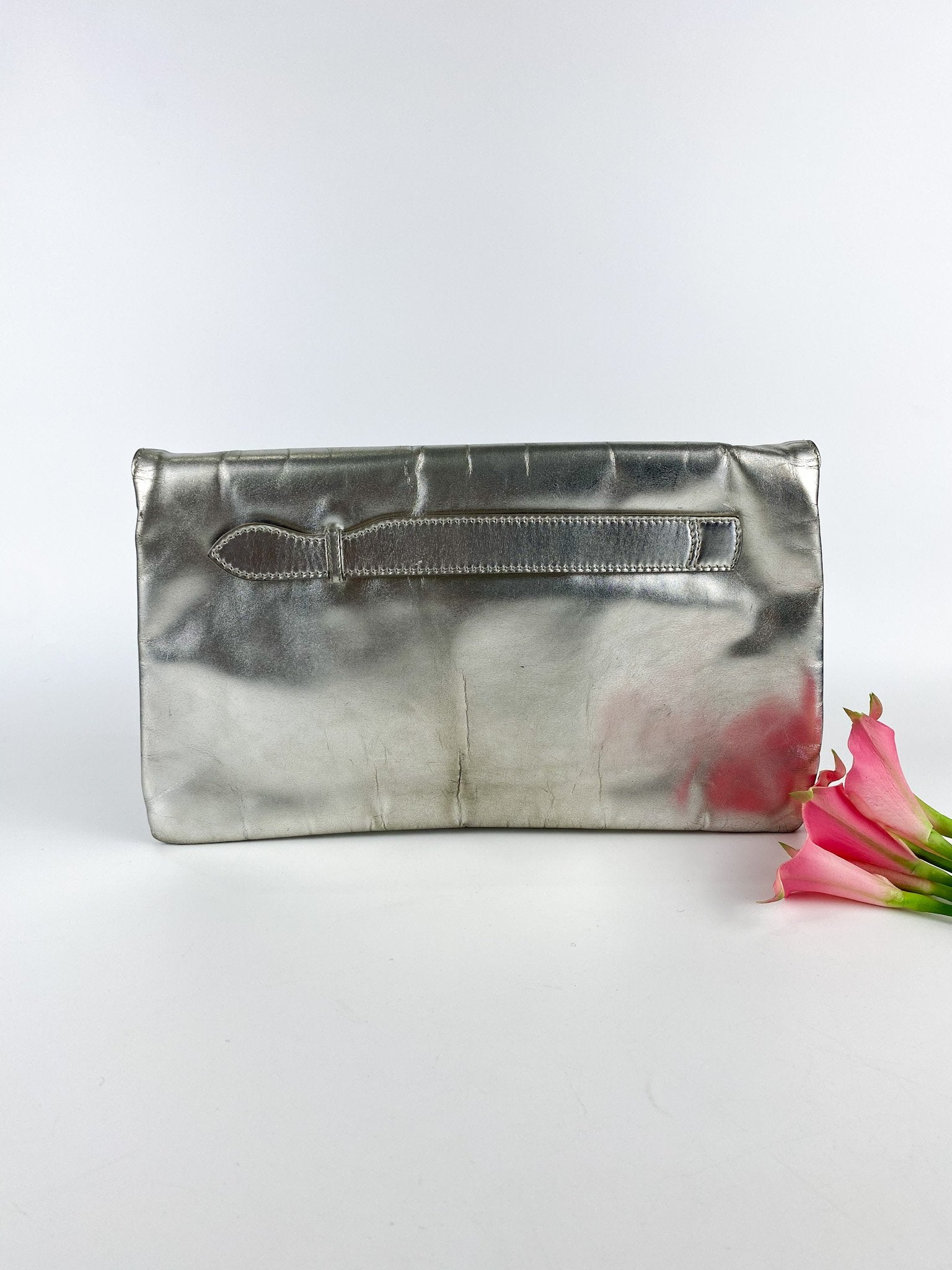 Balenciaga Giant Silver Metallic Envelope Clutch Bag