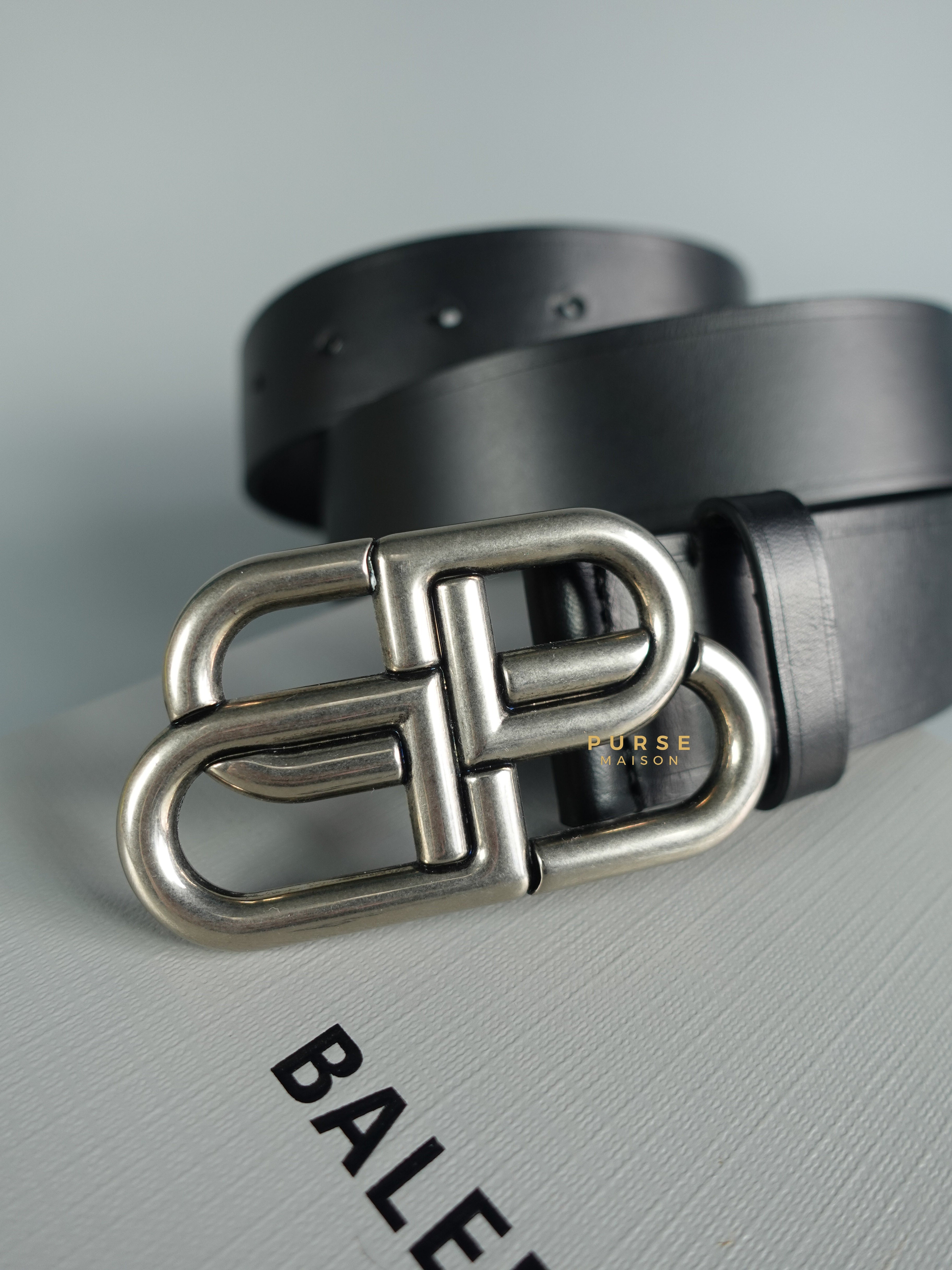 Balenciaga Large BB Logo Black Calfskin Leather Belt (size 95) | Purse Maison Luxury Bags Shop