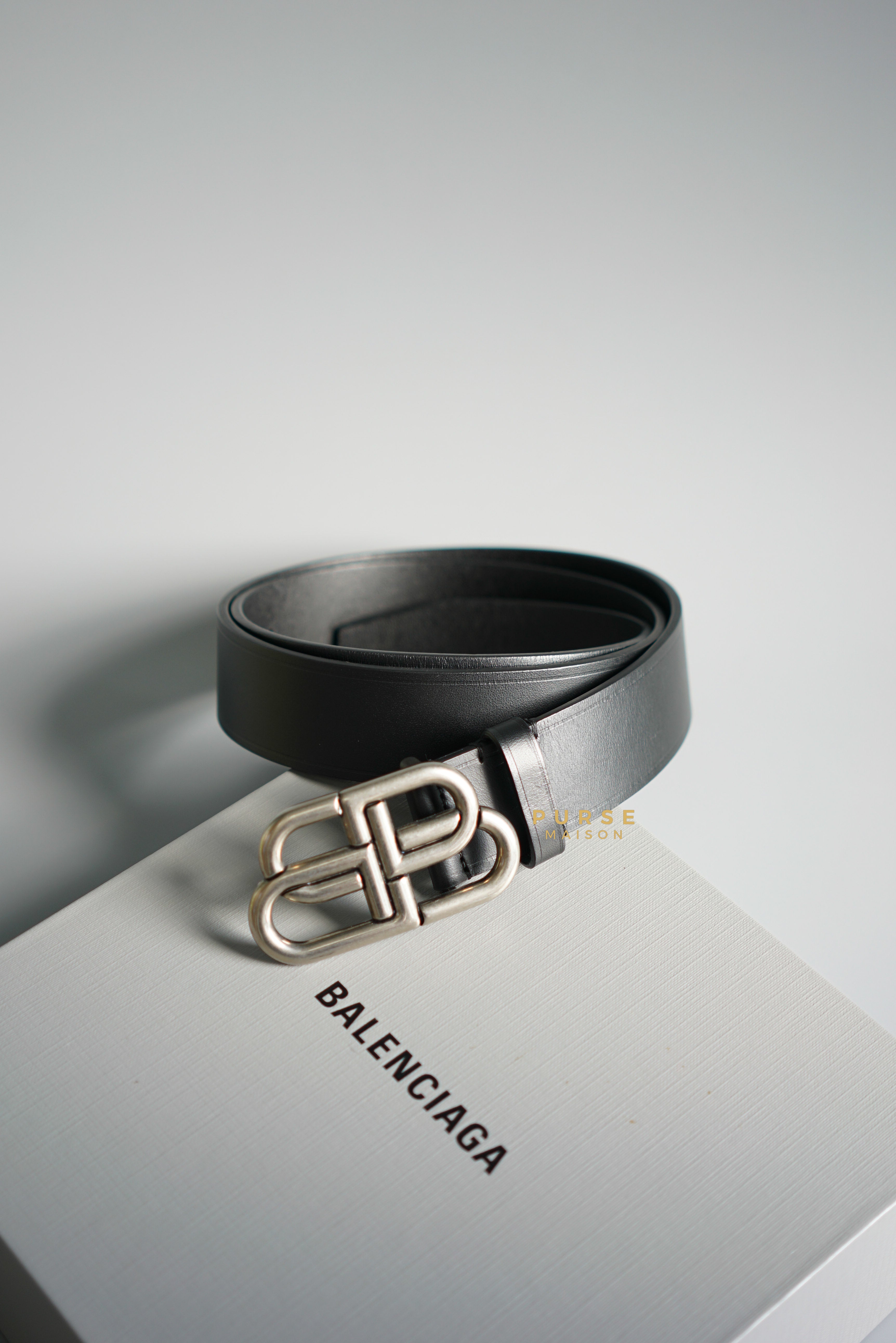 Balenciaga Large BB Logo Black Calfskin Leather Belt (size 95) | Purse Maison Luxury Bags Shop