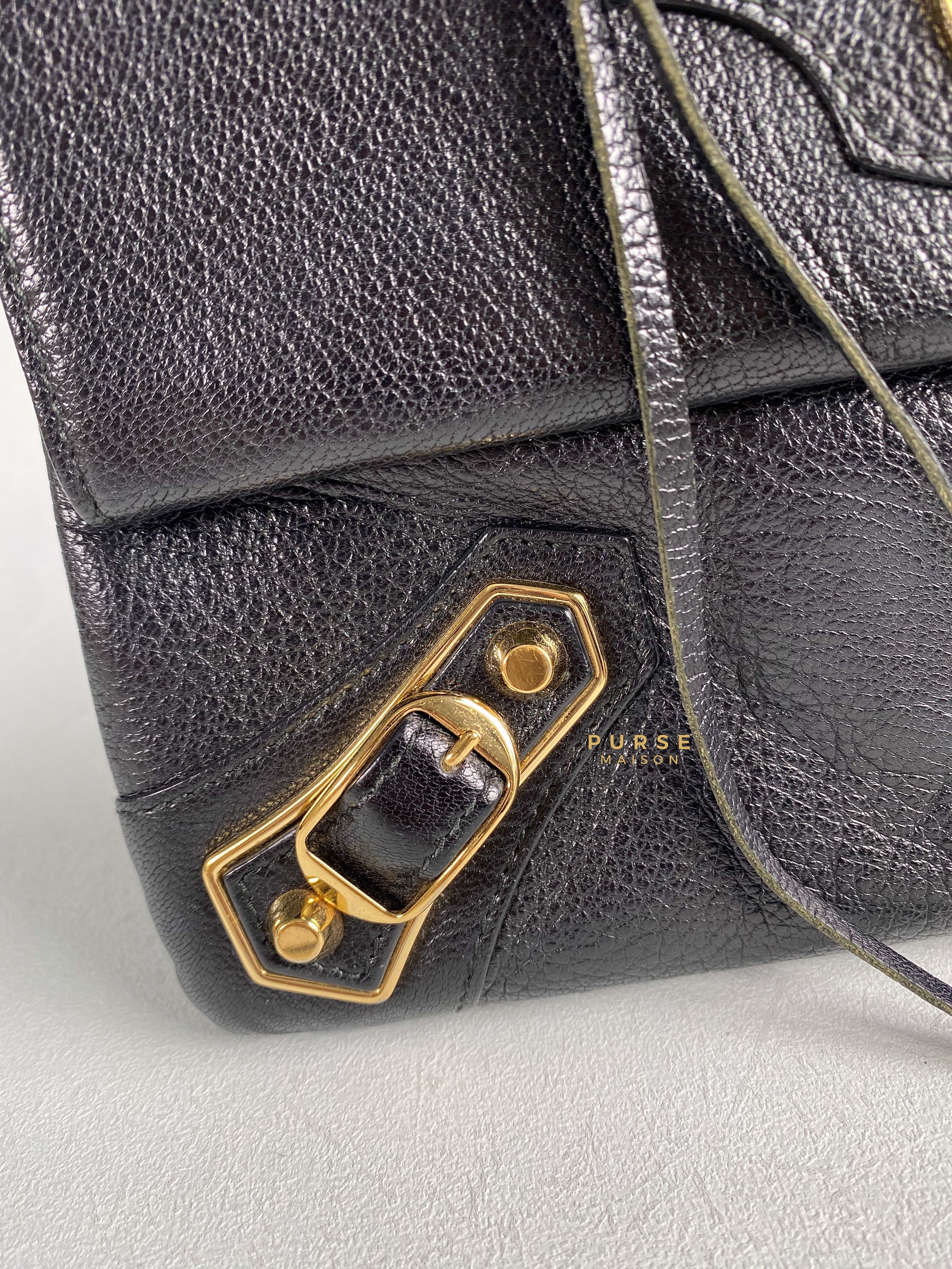Balenciaga Metallic Edge Black Envelope Clutch with Strap | Purse Maison Luxury Bags Shop