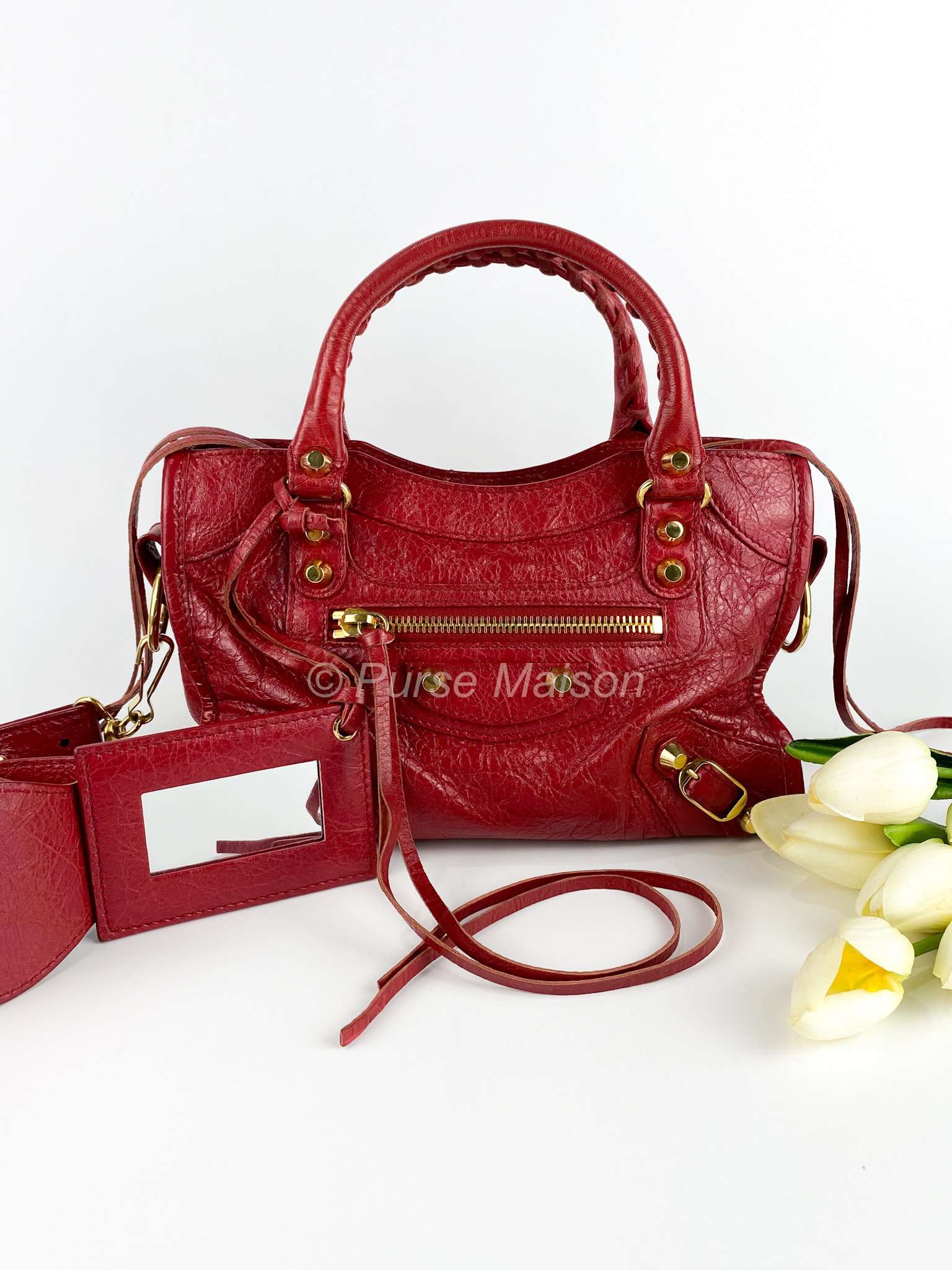 Balenciaga mini city red agneau (lambskin) gold hardware