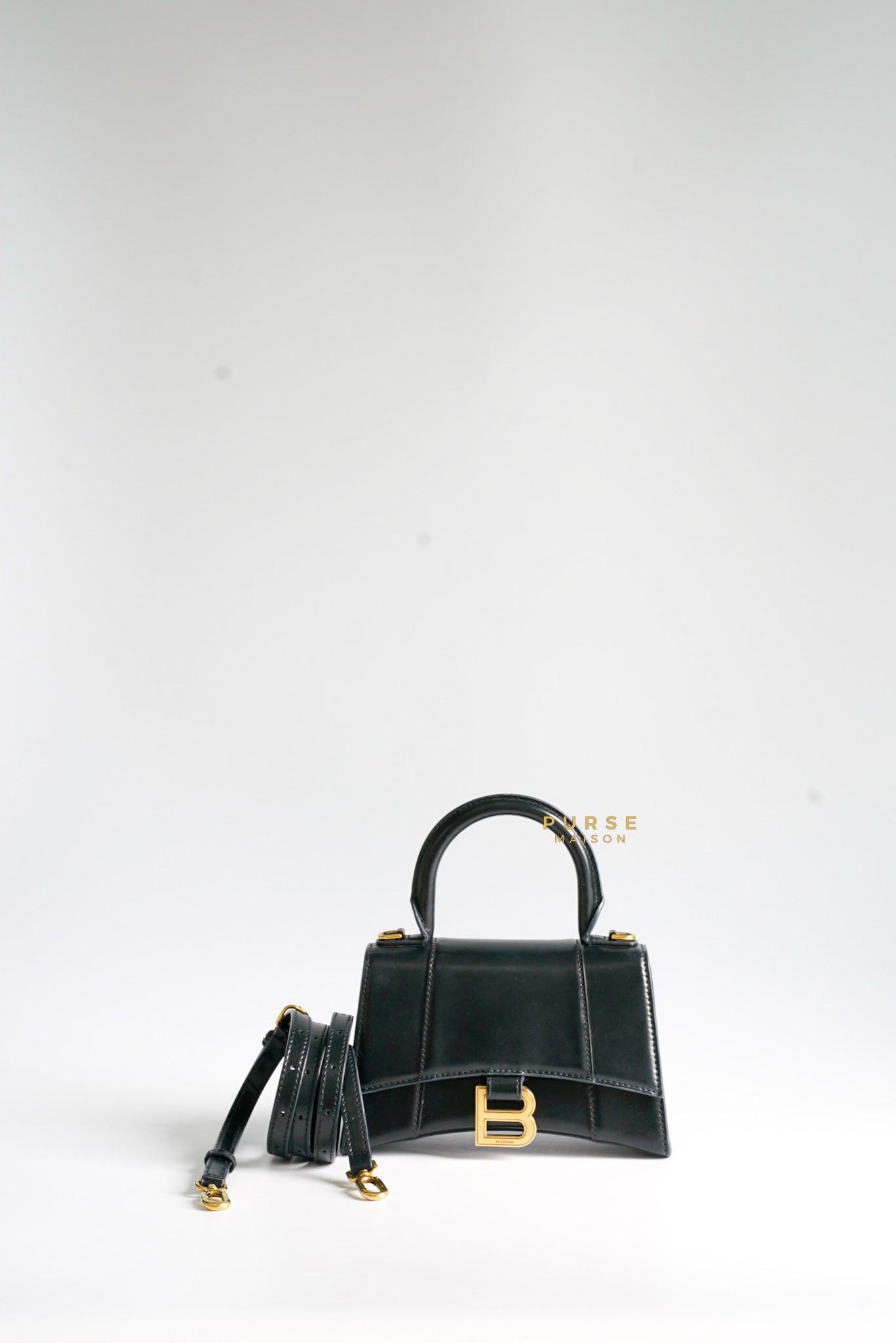 Balenciaga Mini Hourglass Handbag Black in Gold Hardware