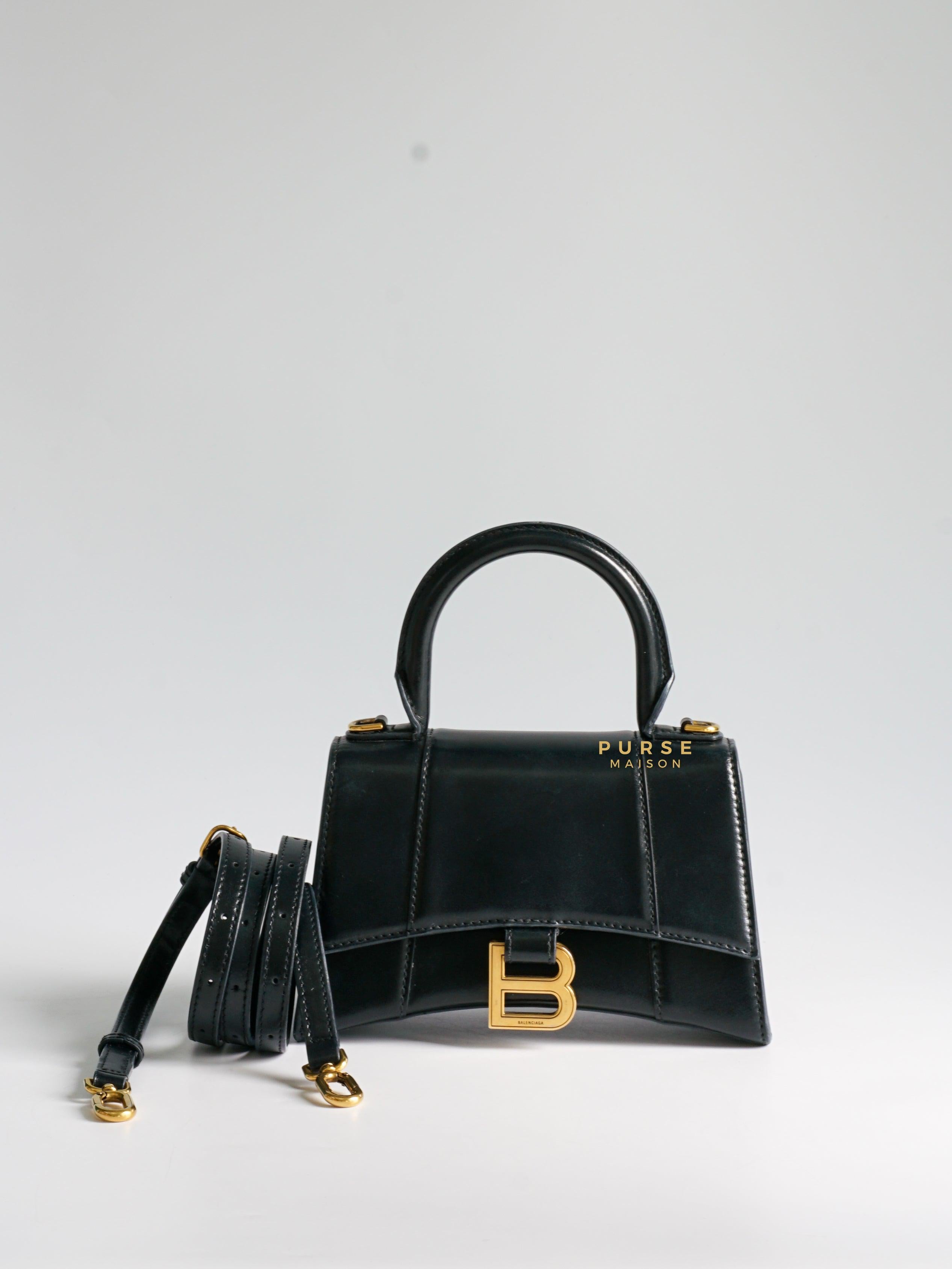 Balenciaga Mini Hourglass Handbag Black in Gold Hardware