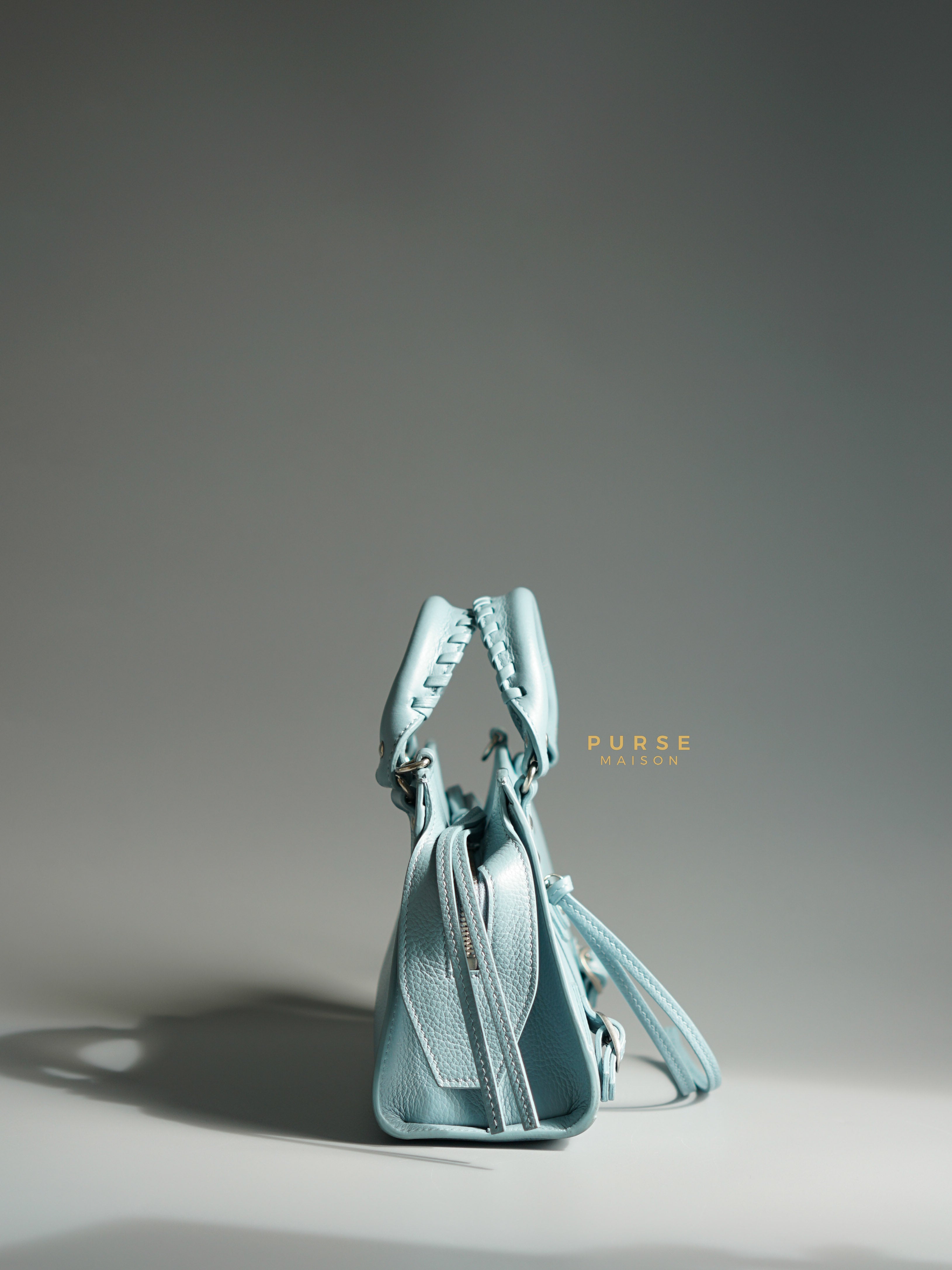 Balenciaga Mini Neo Classic in Light Blue and Silver Hardware | Purse Maison Luxury Bags Shop