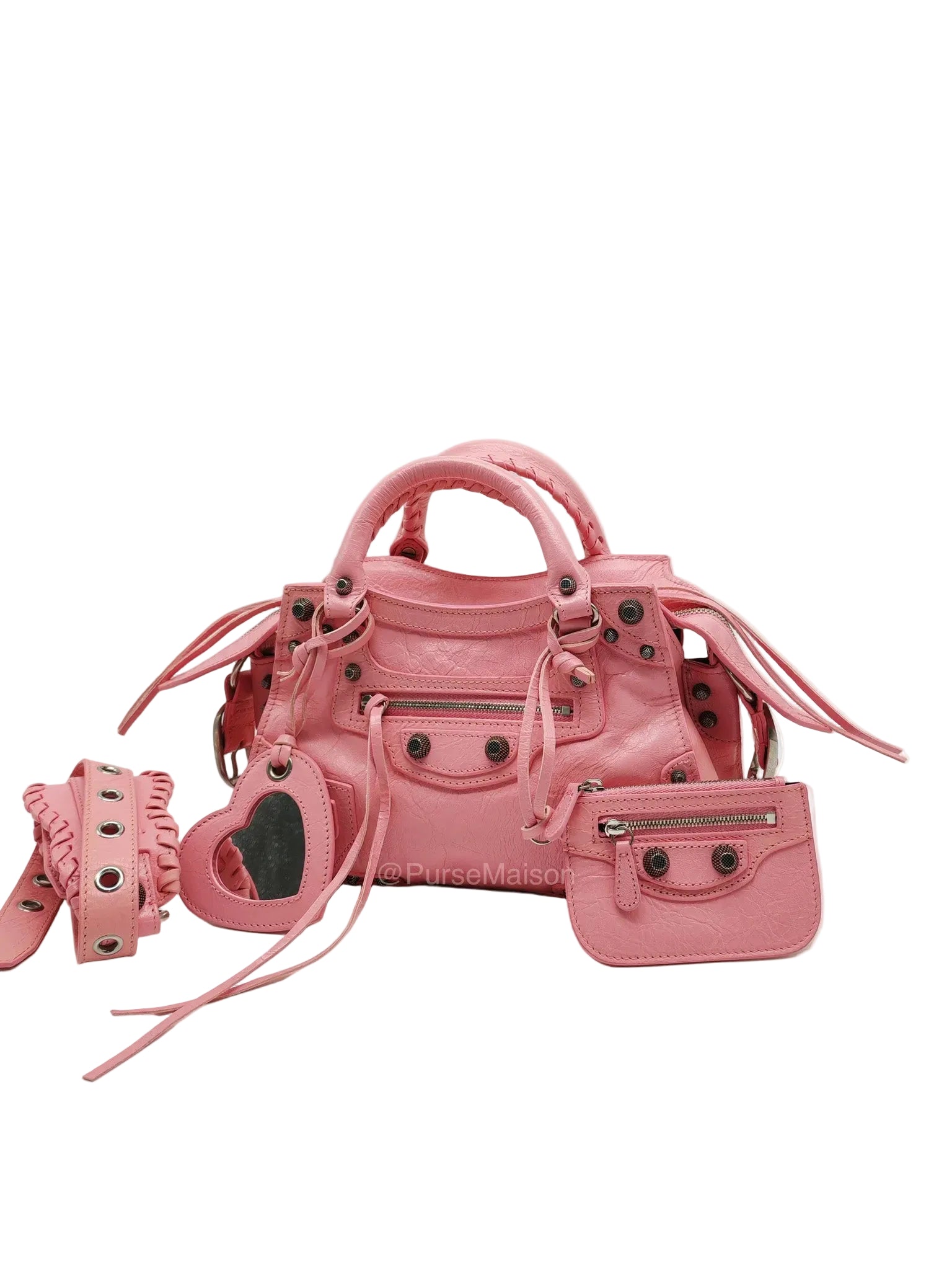 Balenciaga Neo Cagole Small in Sweet Pink Arena Lambskin Leather and Silver Hardware | Purse Maison Luxury Bags Shop