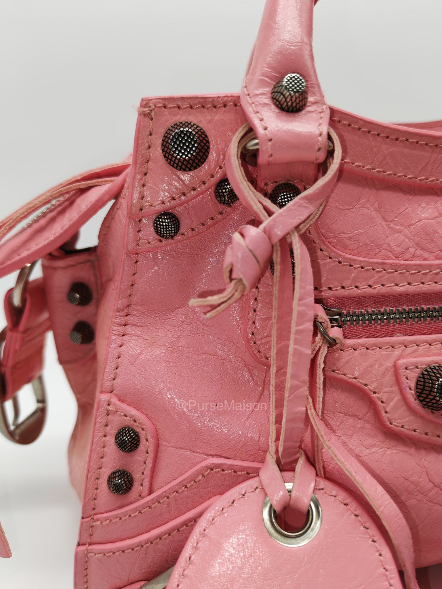 Balenciaga Neo Cagole Small in Sweet Pink Arena Lambskin Leather and Silver Hardware | Purse Maison Luxury Bags Shop