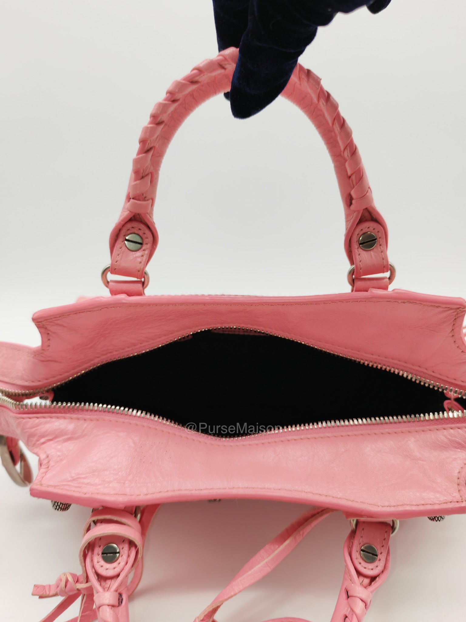 Balenciaga Neo Cagole Small in Sweet Pink Arena Lambskin Leather and Silver Hardware | Purse Maison Luxury Bags Shop