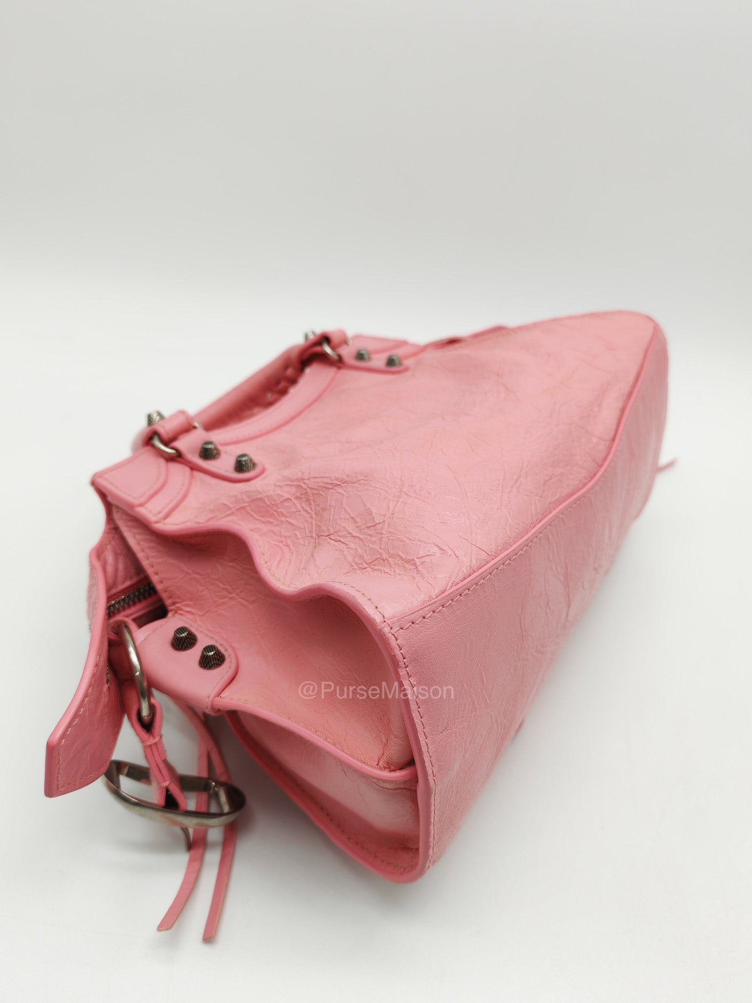 Balenciaga Neo Cagole Small in Sweet Pink Arena Lambskin Leather and Silver Hardware | Purse Maison Luxury Bags Shop