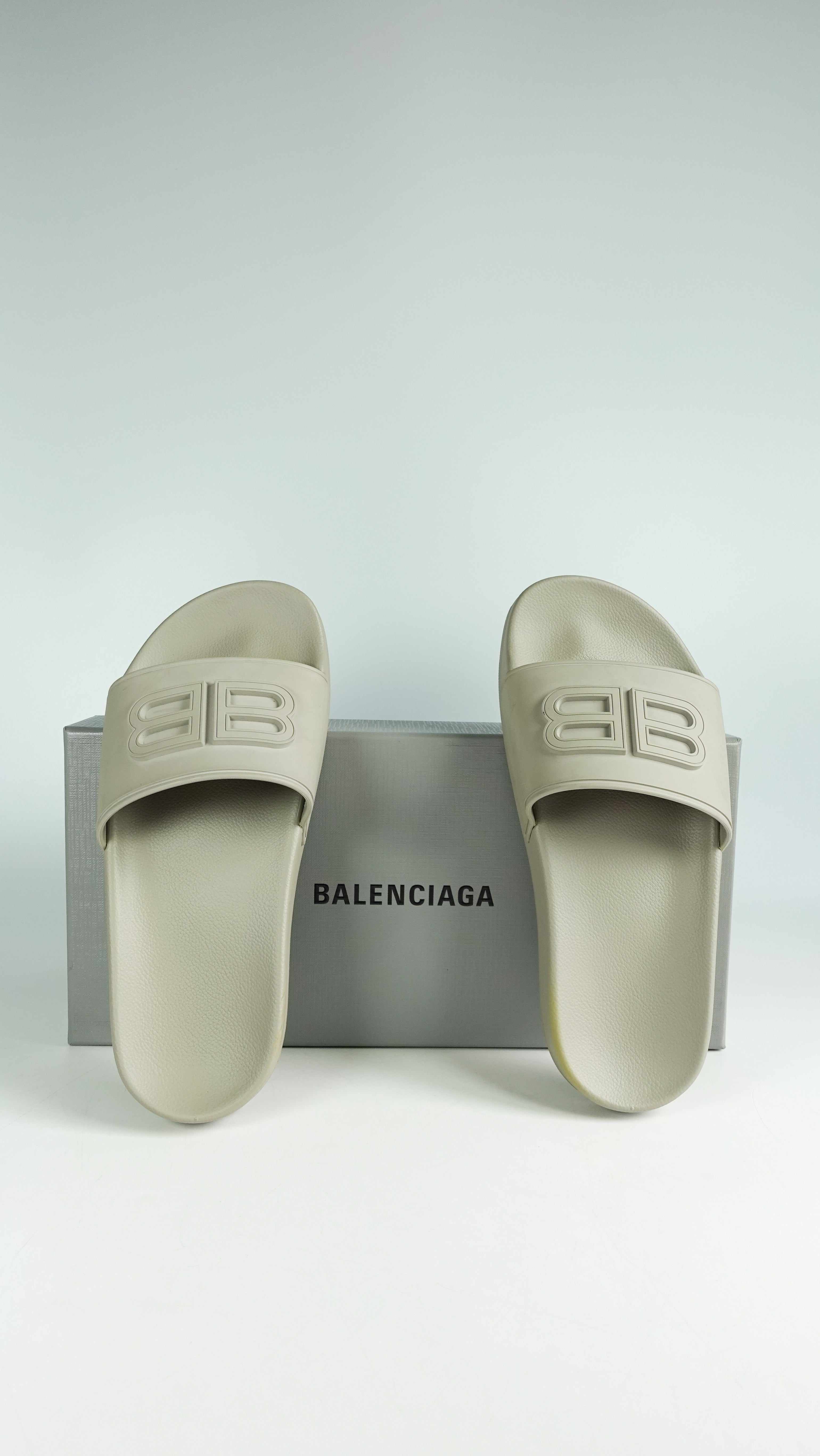 Balenciaga Pool Slide Rubber Dark Grey Logo BB Enject (Size 37 EU, 25cm)