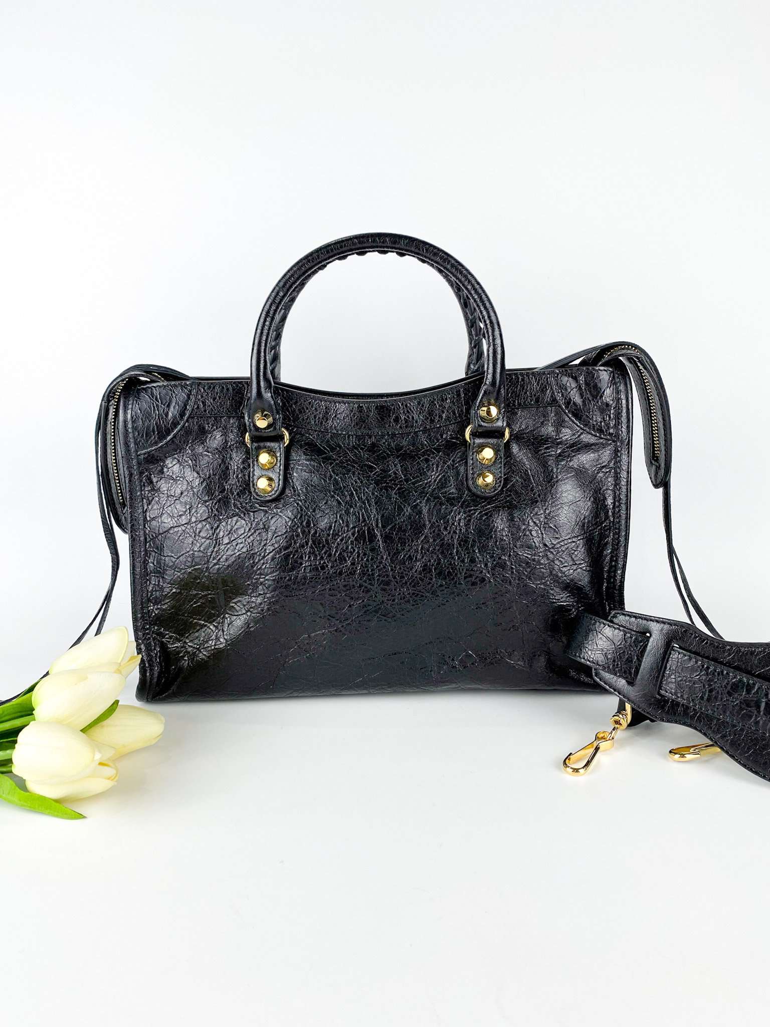 Balenciaga Small City Classic Black Lambskin Leather Bag