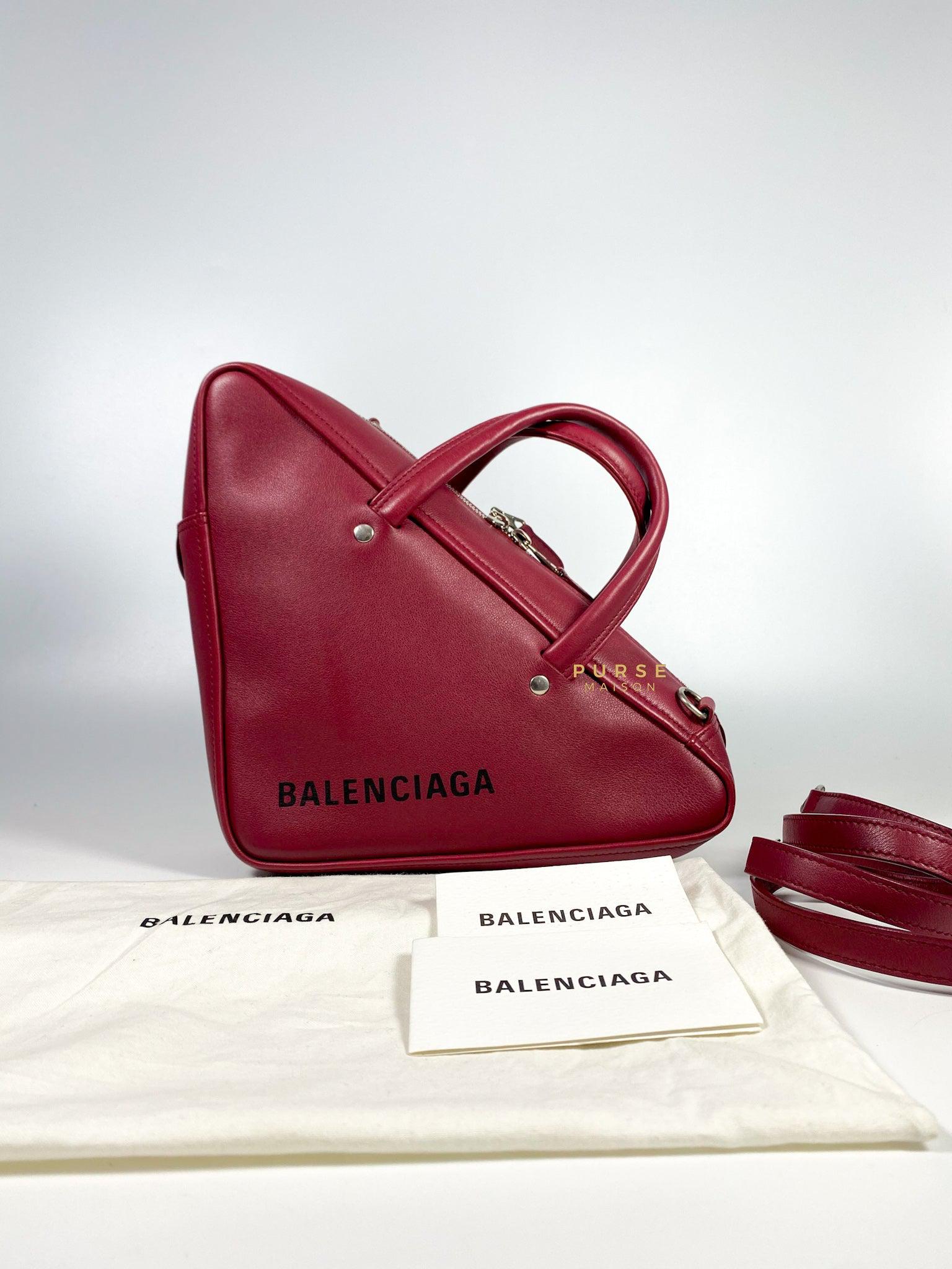 Balenciaga Small Triangle Duffle Crossbody Bag in Wine Red