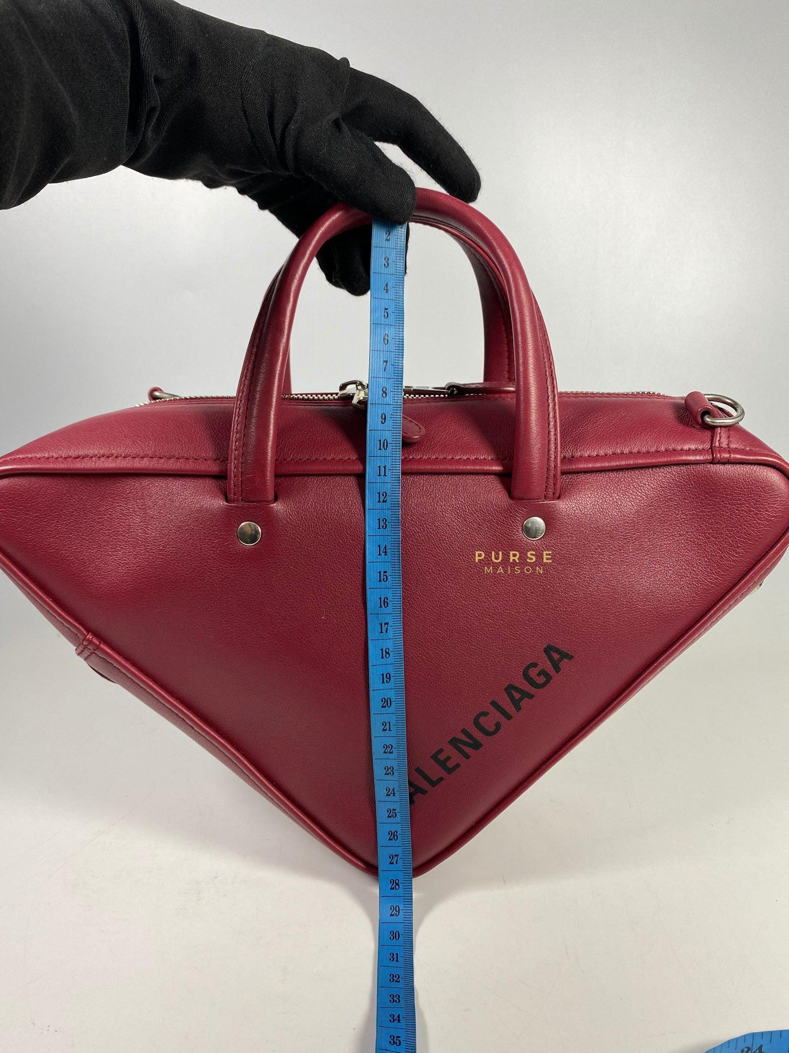 Balenciaga Small Triangle Duffle Crossbody Bag in Wine Red