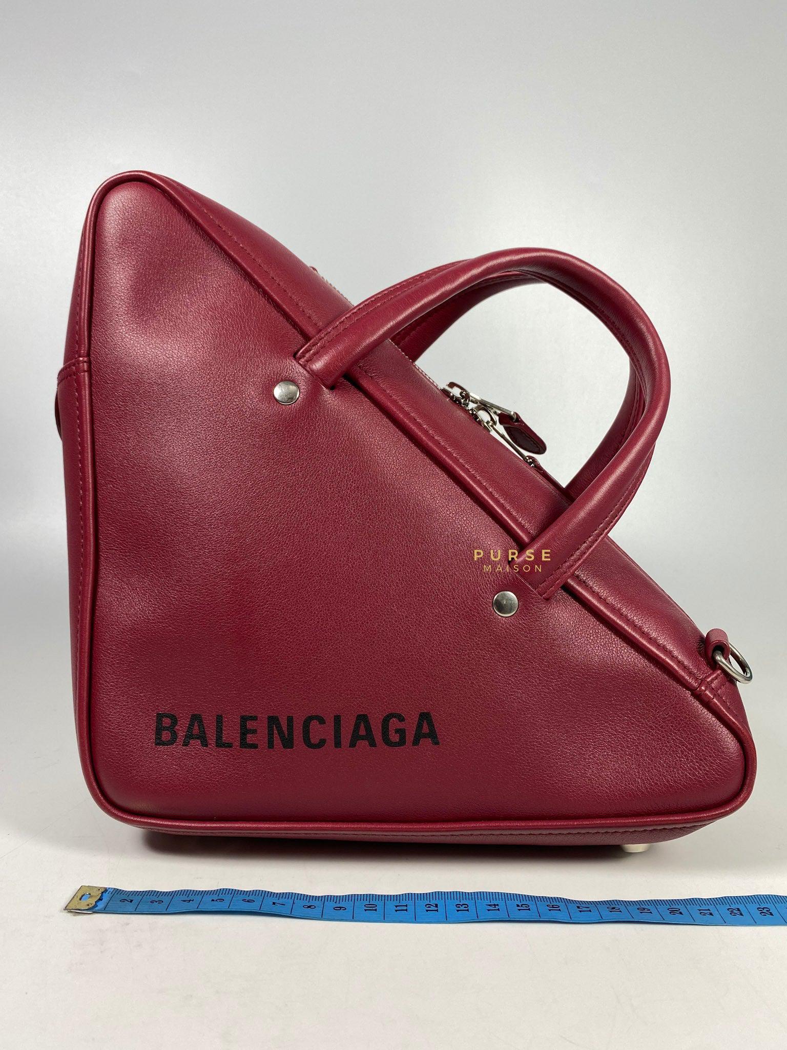 Balenciaga Small Triangle Duffle Crossbody Bag in Wine Red
