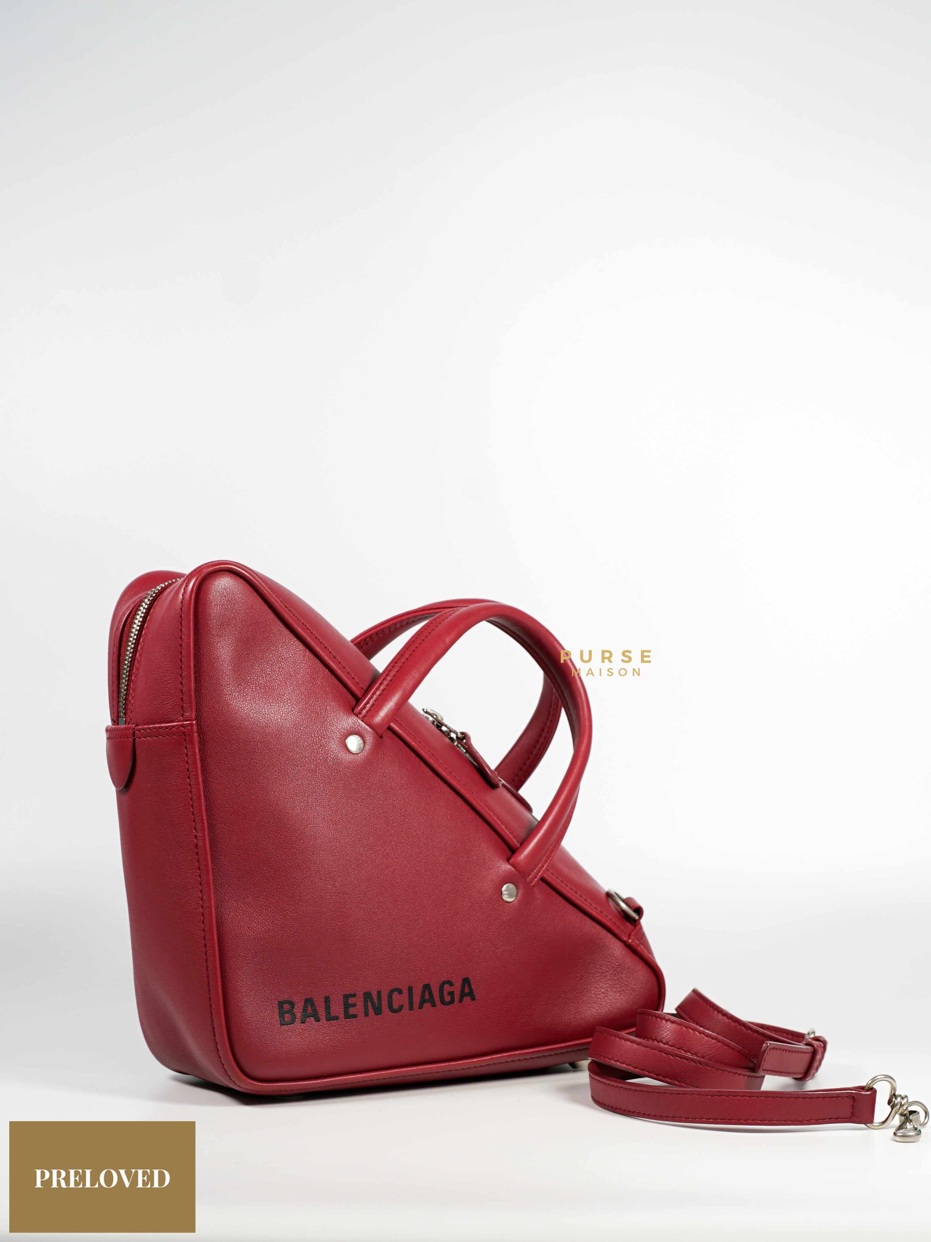 Balenciaga Small Triangle Duffle Crossbody Bag in Wine Red