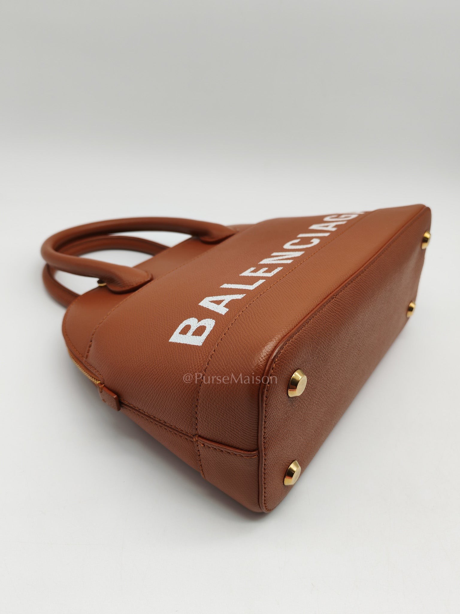 Balenciaga Ville Top Handle Bag in Brown Grained Calfskin Leather and Gold Hardware | Purse Maison Luxury Bags Shop