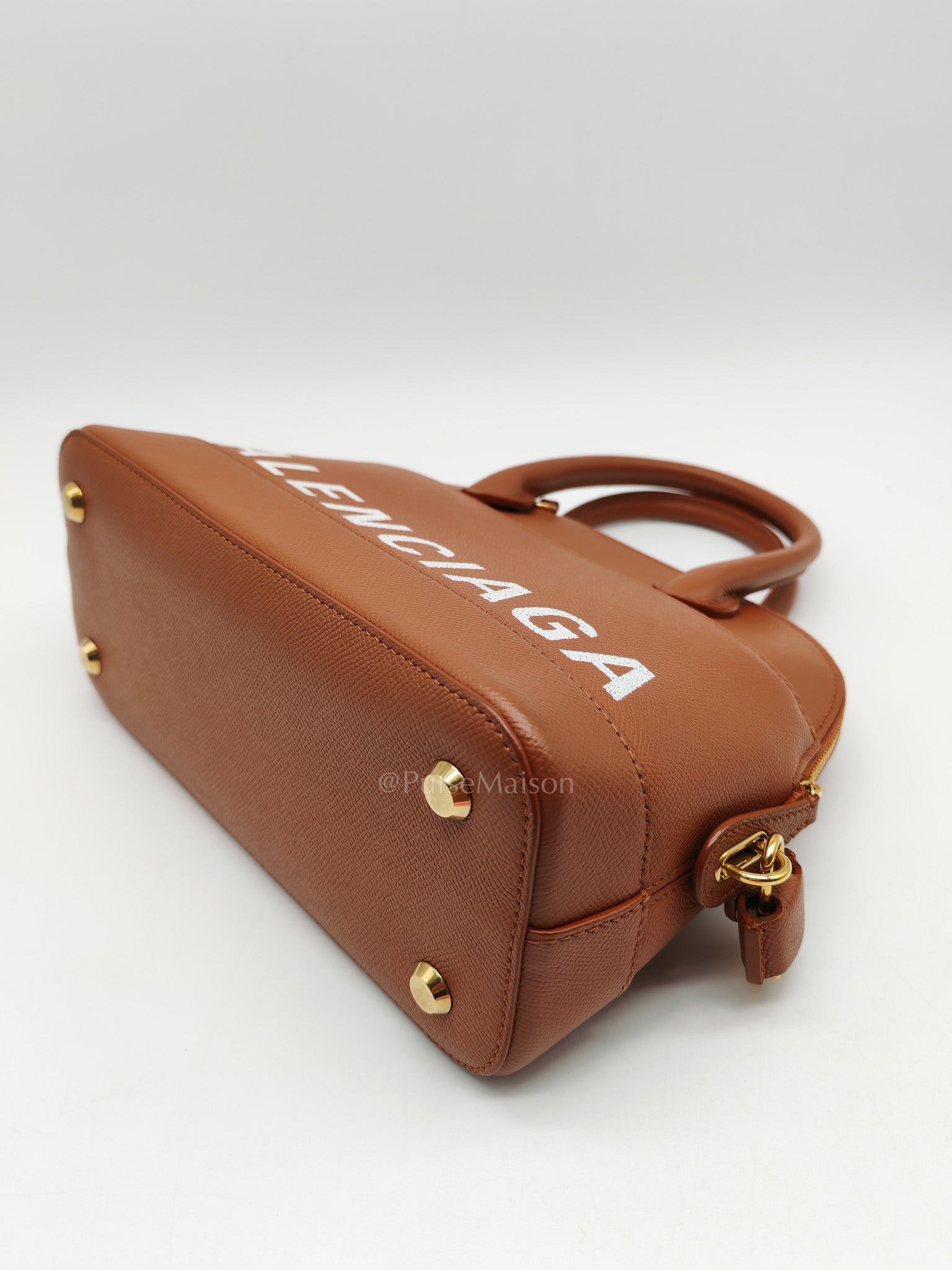 Balenciaga Ville Top Handle Bag in Brown Grained Calfskin Leather and Gold Hardware | Purse Maison Luxury Bags Shop