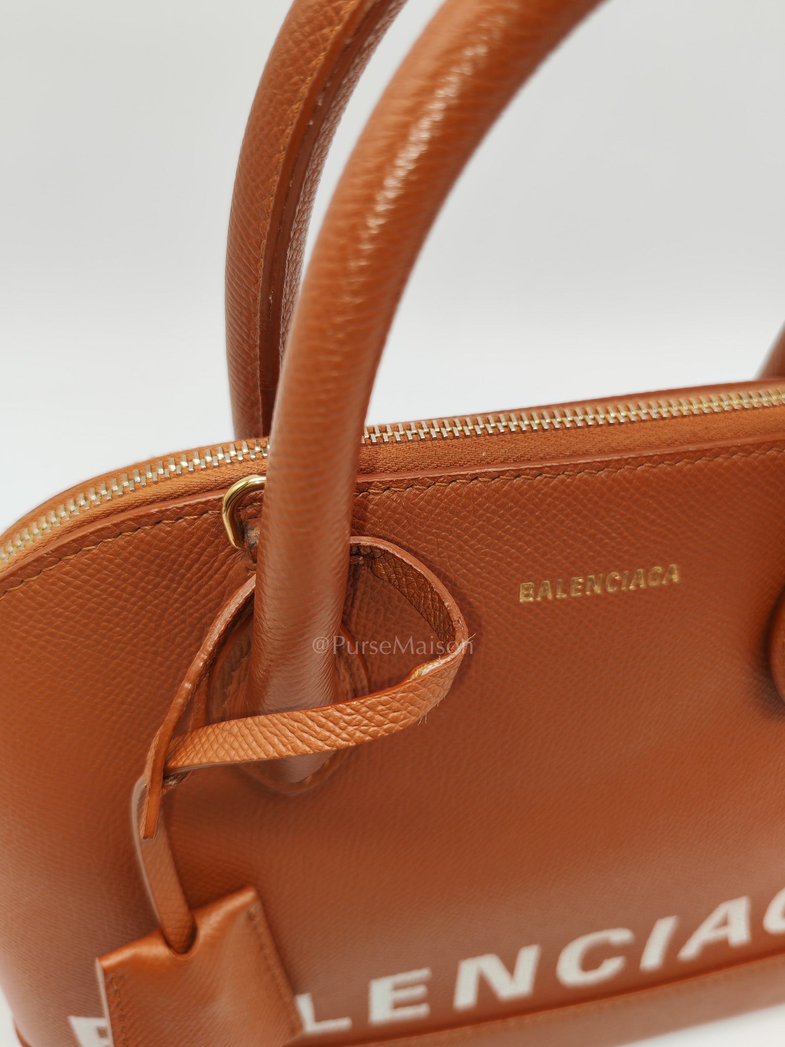 Balenciaga Ville Top Handle Bag in Brown Grained Calfskin Leather and Gold Hardware | Purse Maison Luxury Bags Shop