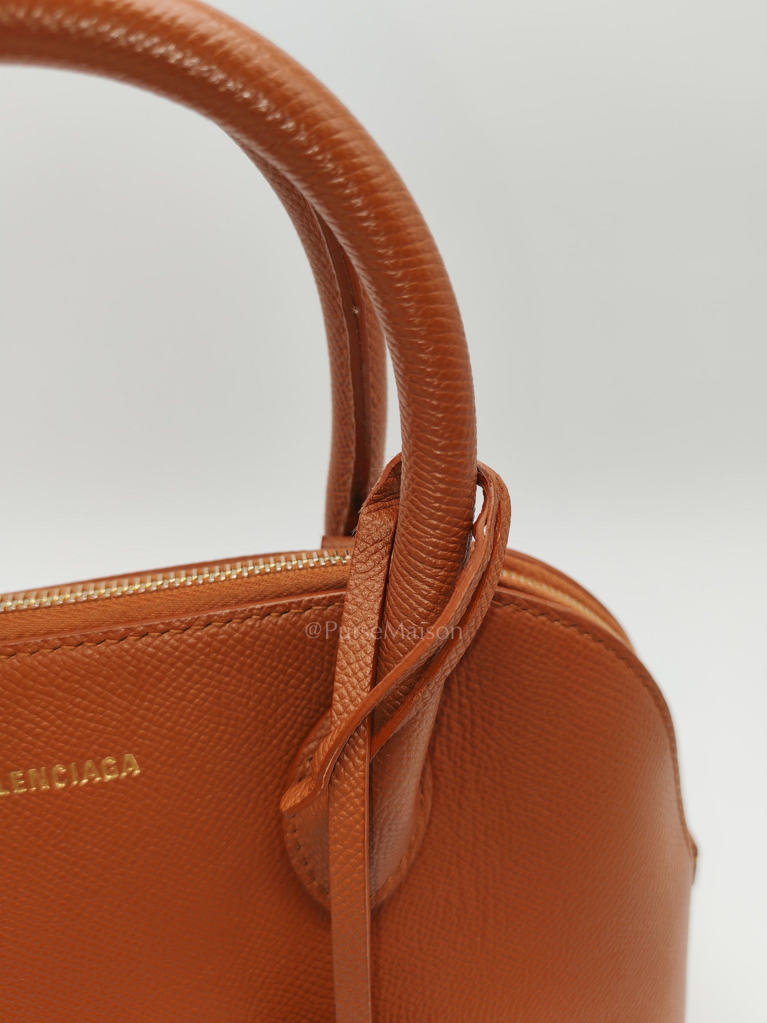 Balenciaga Ville Top Handle Bag in Brown Grained Calfskin Leather and Gold Hardware | Purse Maison Luxury Bags Shop