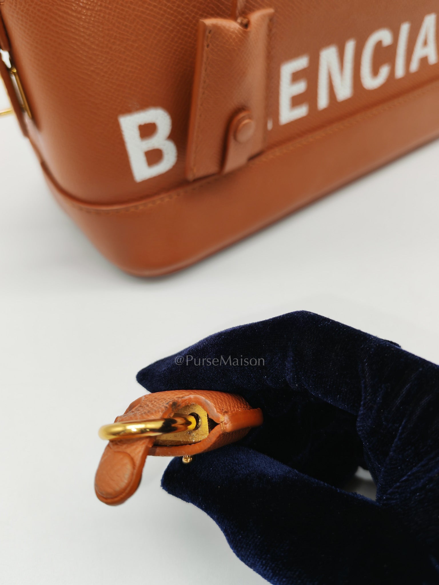 Balenciaga Ville Top Handle Bag in Brown Grained Calfskin Leather and Gold Hardware | Purse Maison Luxury Bags Shop