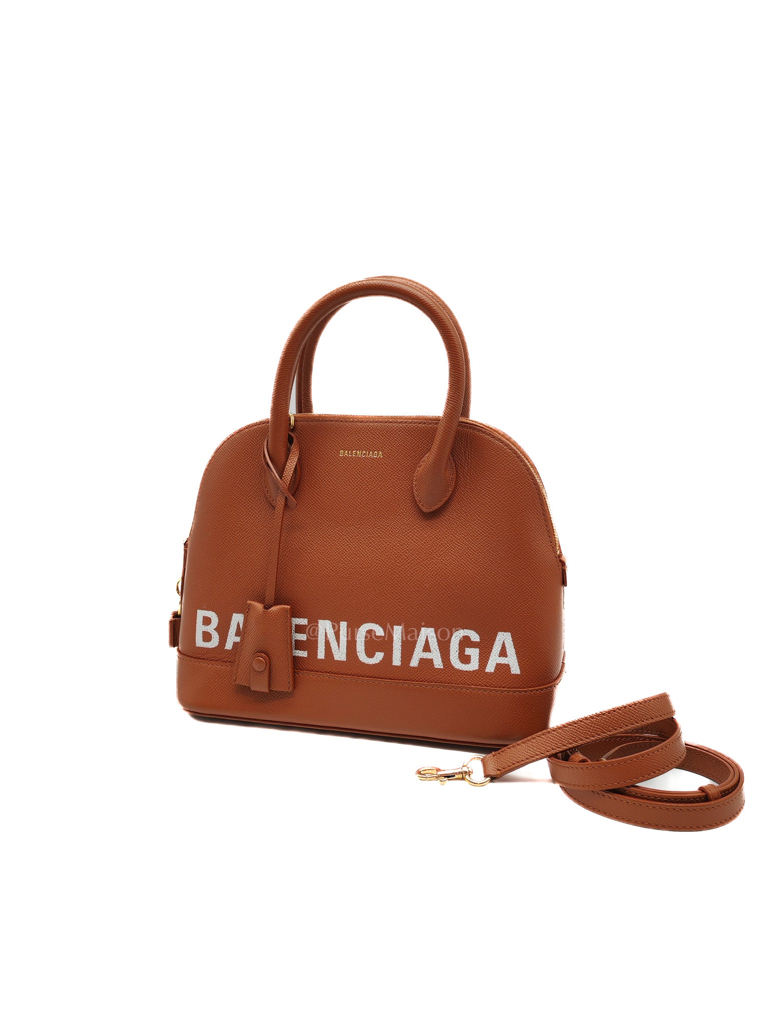 Balenciaga Ville Top Handle Bag in Brown Grained Calfskin Leather and Gold Hardware | Purse Maison Luxury Bags Shop