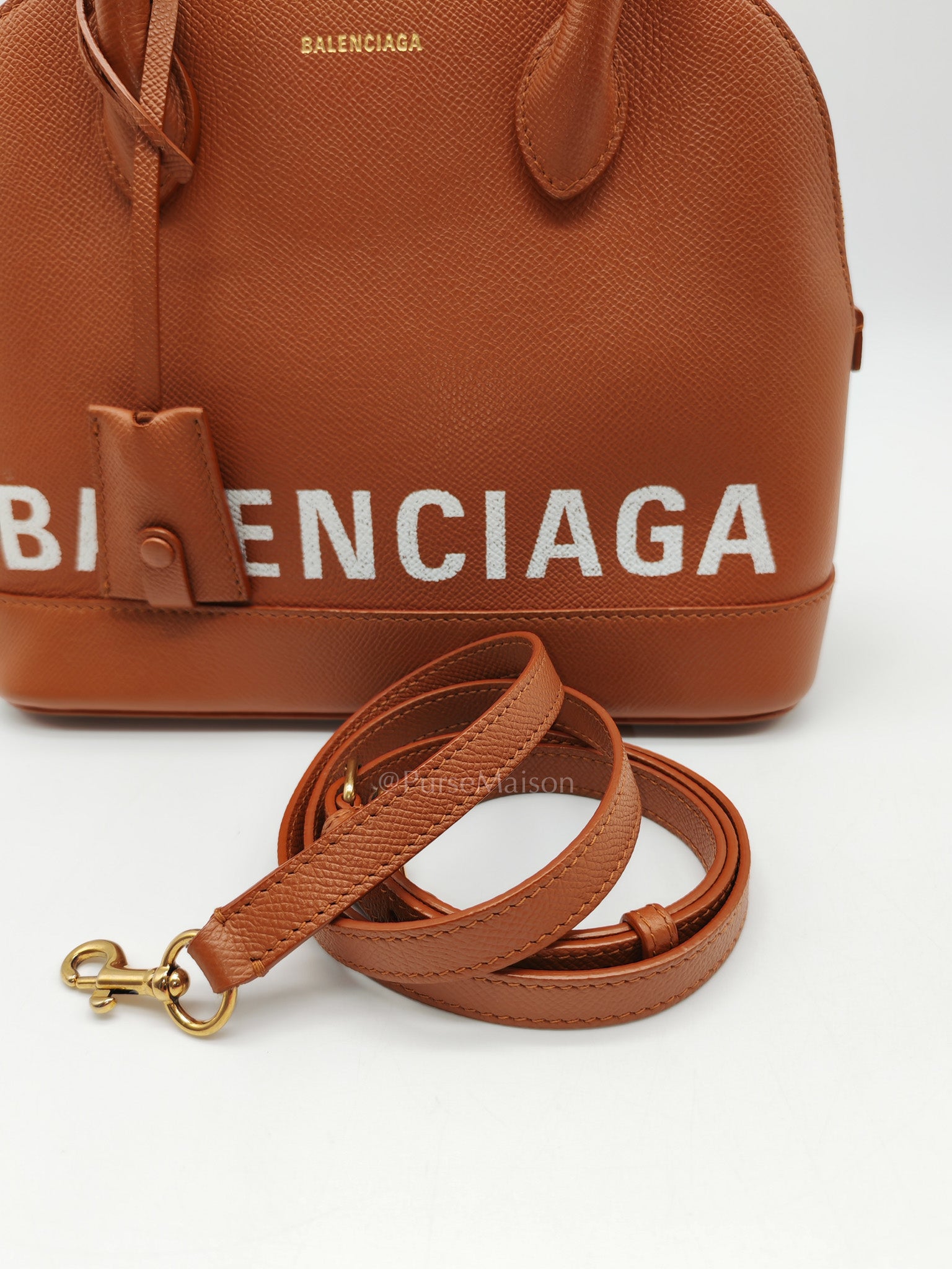 Balenciaga Ville Top Handle Bag in Brown Grained Calfskin Leather and Gold Hardware | Purse Maison Luxury Bags Shop
